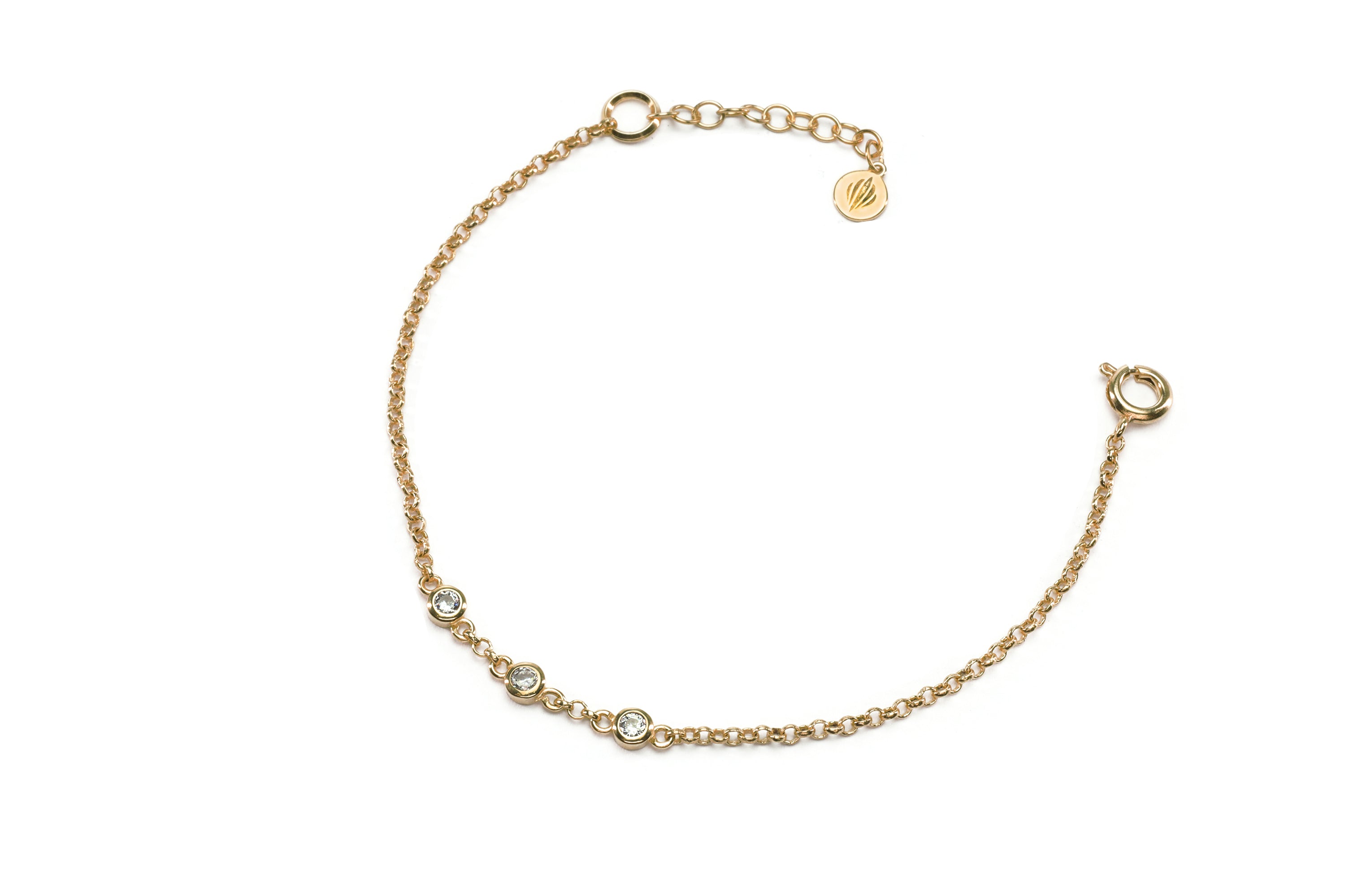 Minimalist 14k Gold Chain Bracelet with Three Cubic Zirconia Stones Bracelets Anemone Unique