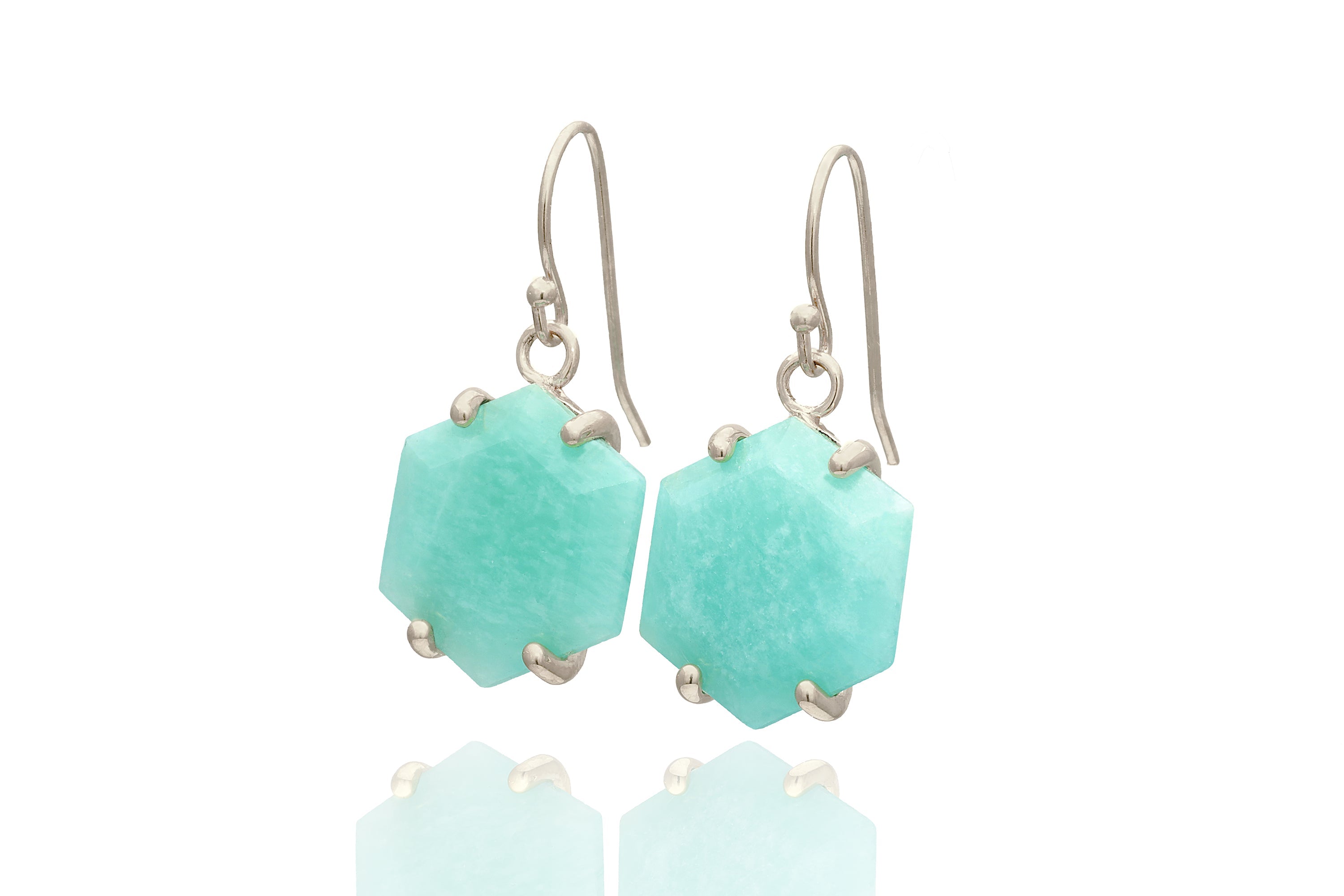 Hexagon Shape Amazonite Gold Dangle Earrings Earrings Anemone Jewelry