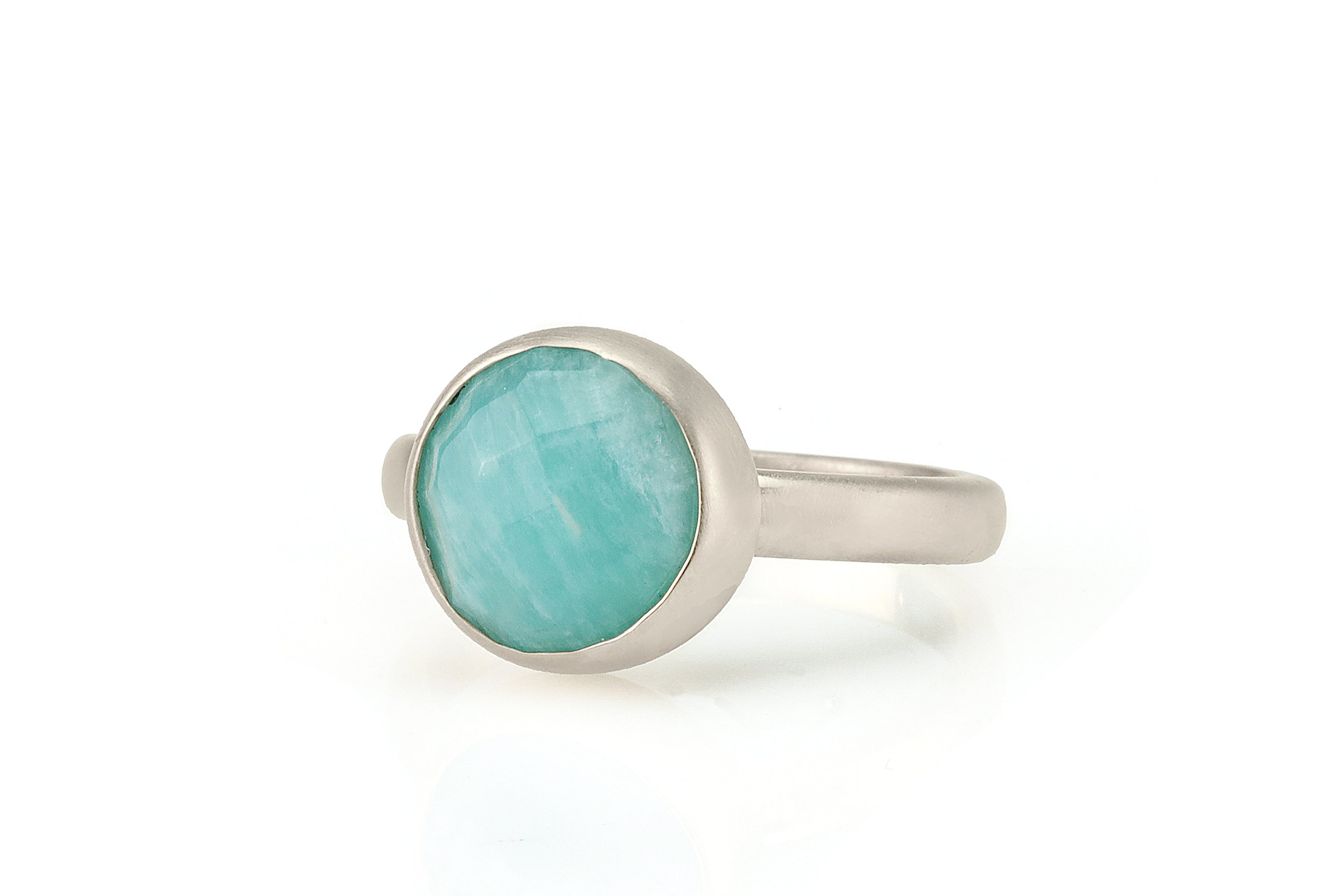 Gold Bezel Ring with Round Cut Amazonite Rings Anemone Limited