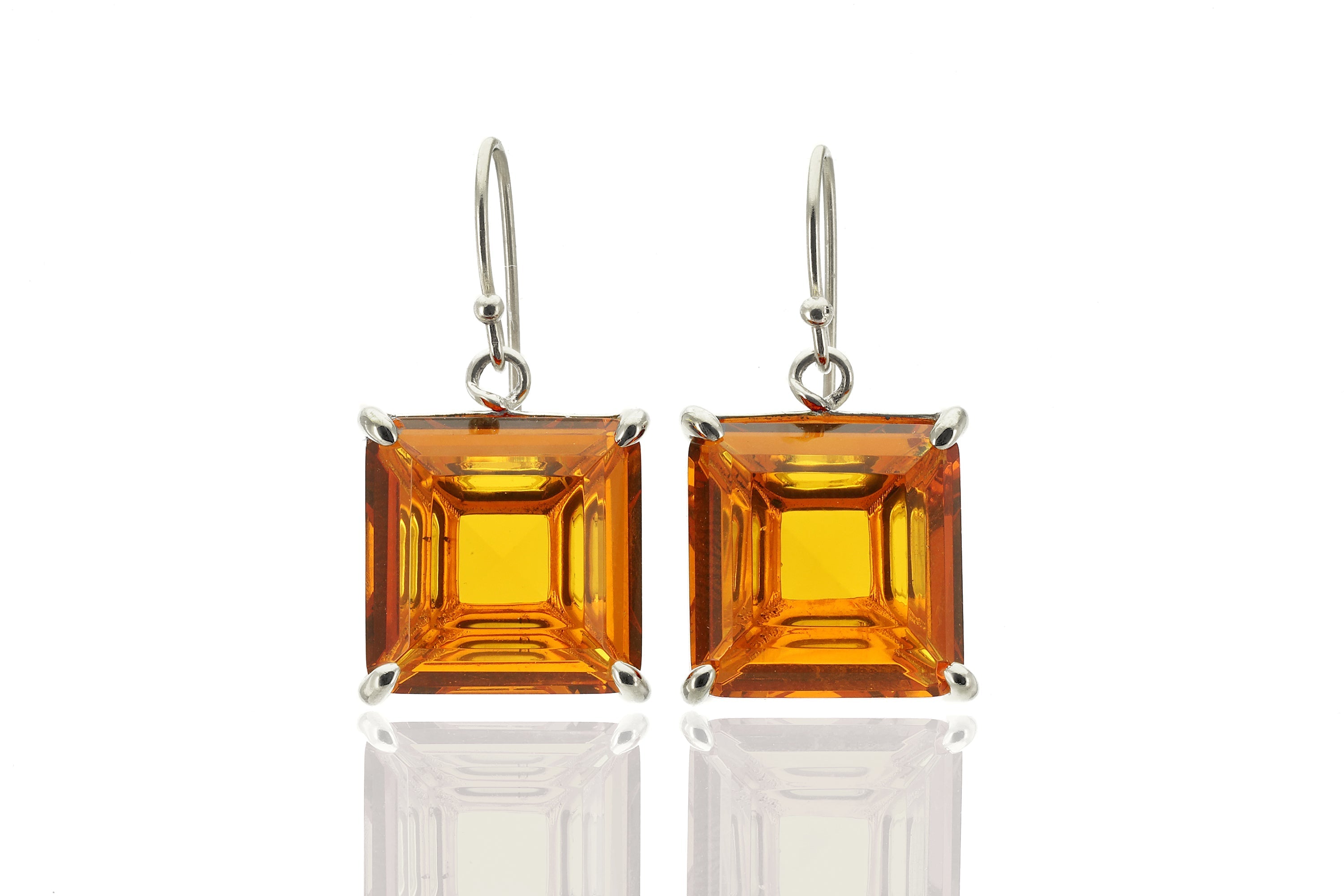 Square Princess Cut Citrine Gemstone Gold Earrings Earrings Anemone Jewelry
