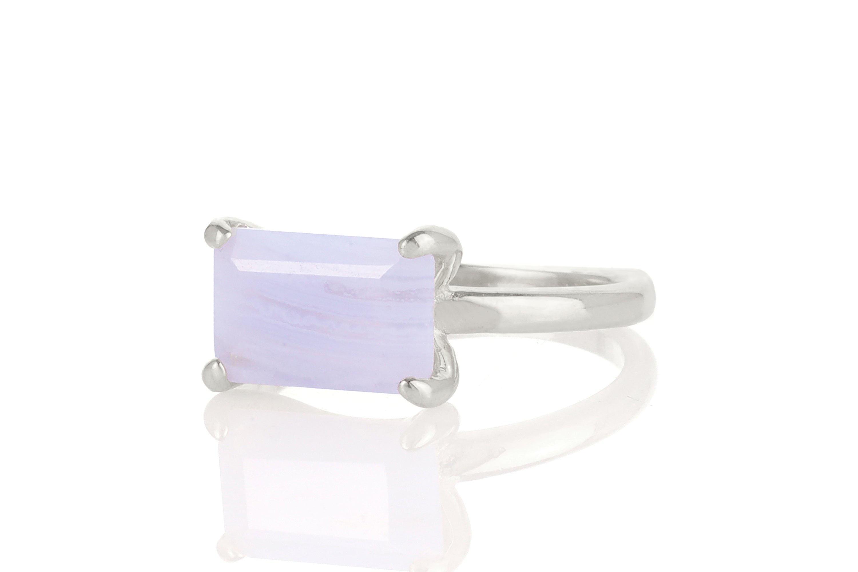 Horizontal Blue Lace Agate Rectangle Ring Rings Anemone Unique