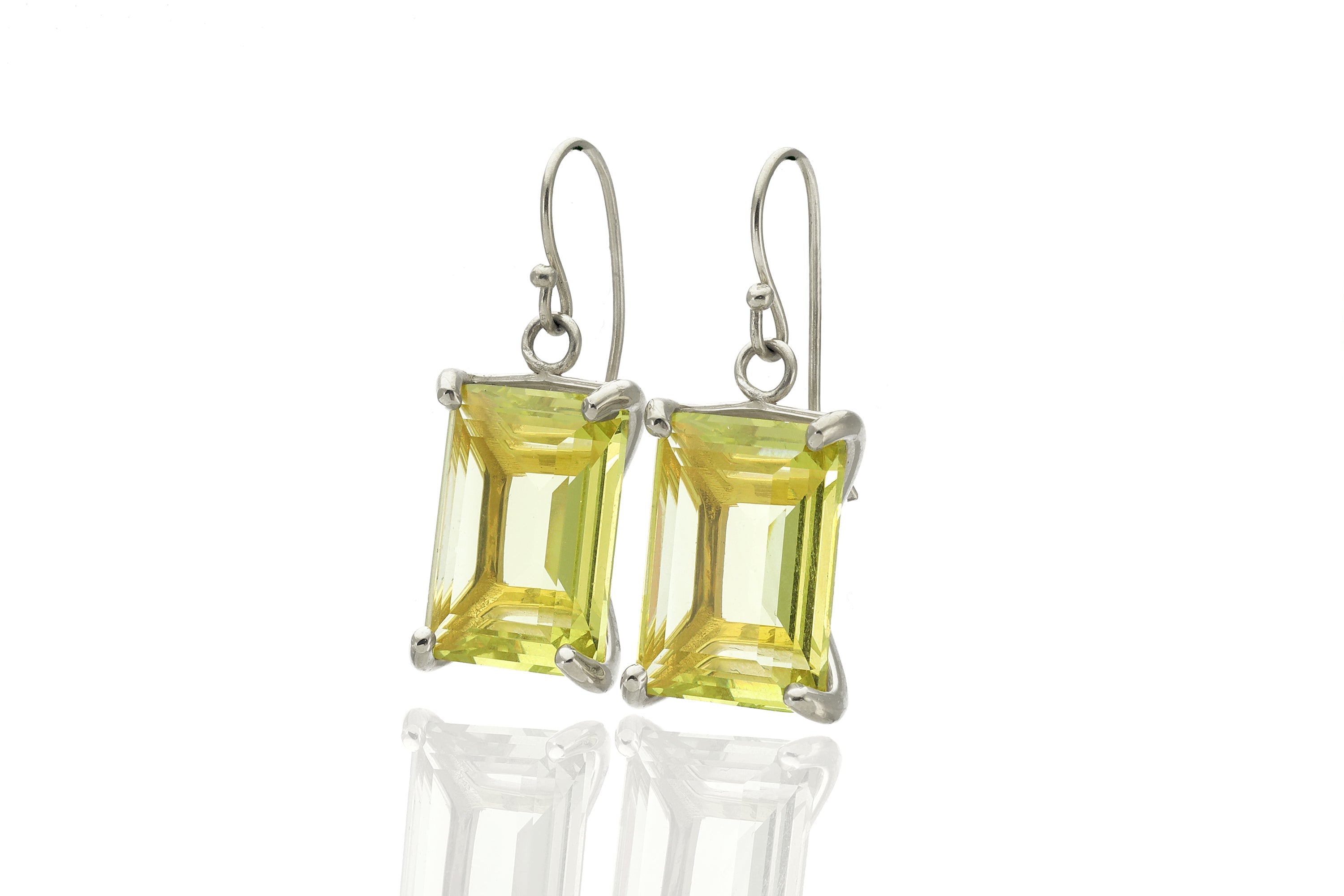 Gold Rectangle Lemon Quartz Earrings Earrings Anemone Jewelry