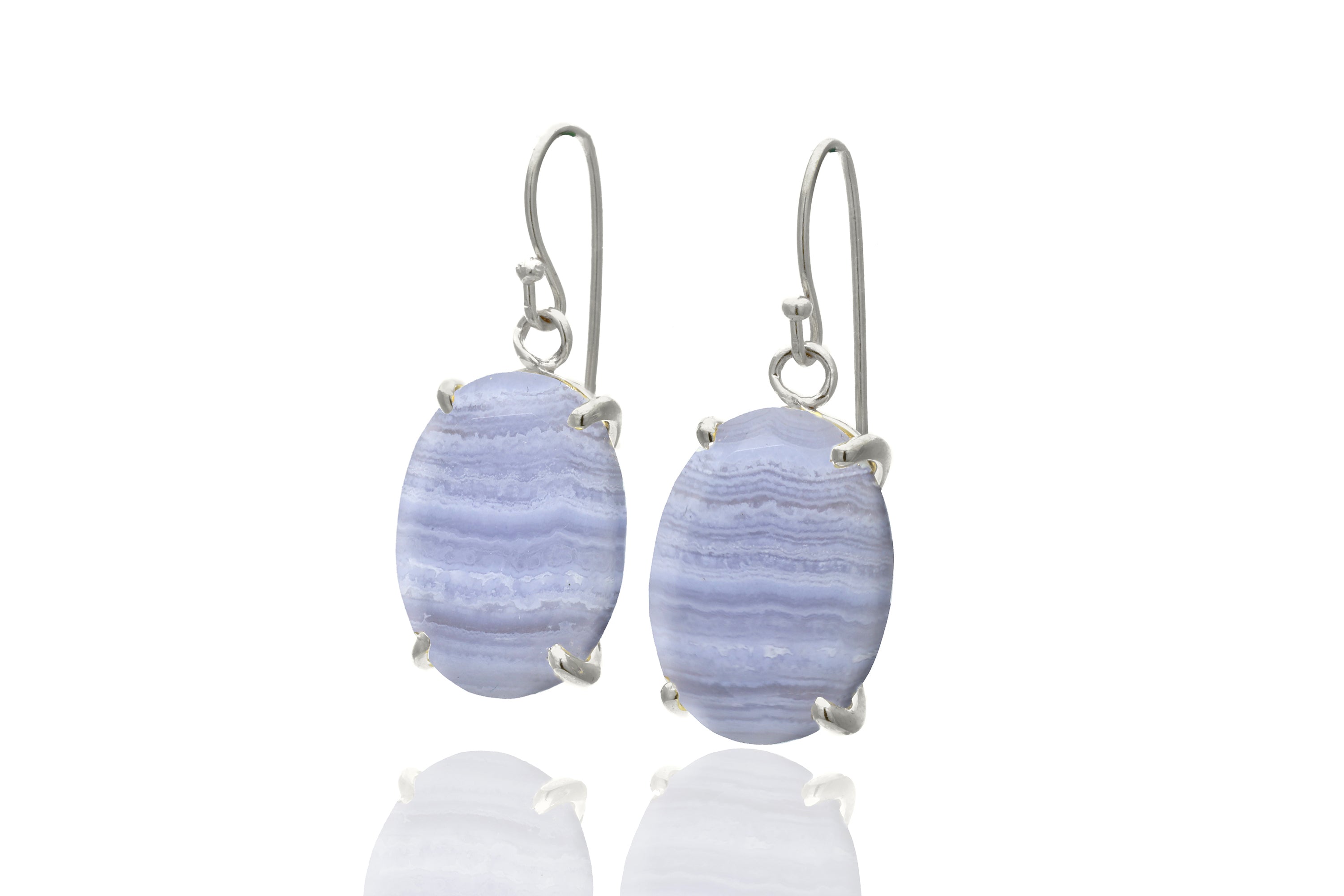 Blue Lace Agate Oval Cut Gemstone Earrings Earrings Anemone Jewelry