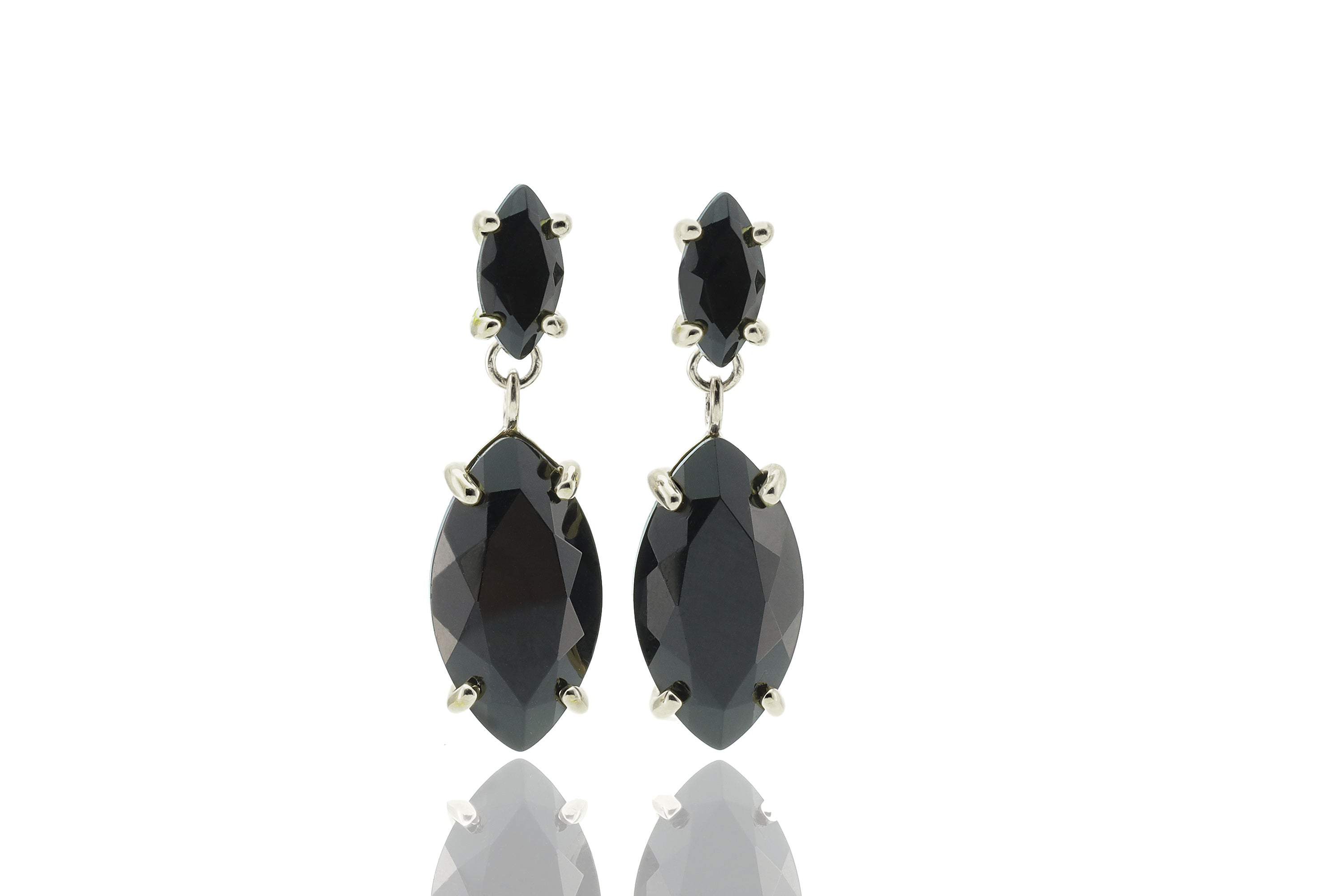 Black Onyx Double Stone Marquise Cut Gold Dangle Earrings Earrings Anemone Jewelry