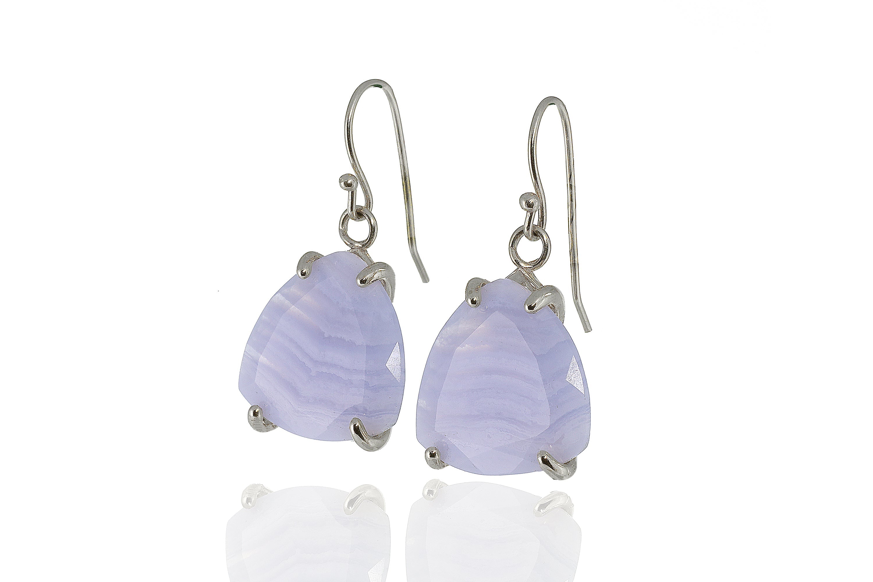 Trillion Shape Blue Lace Agate Gold Earrings Earrings Anemone Jewelry