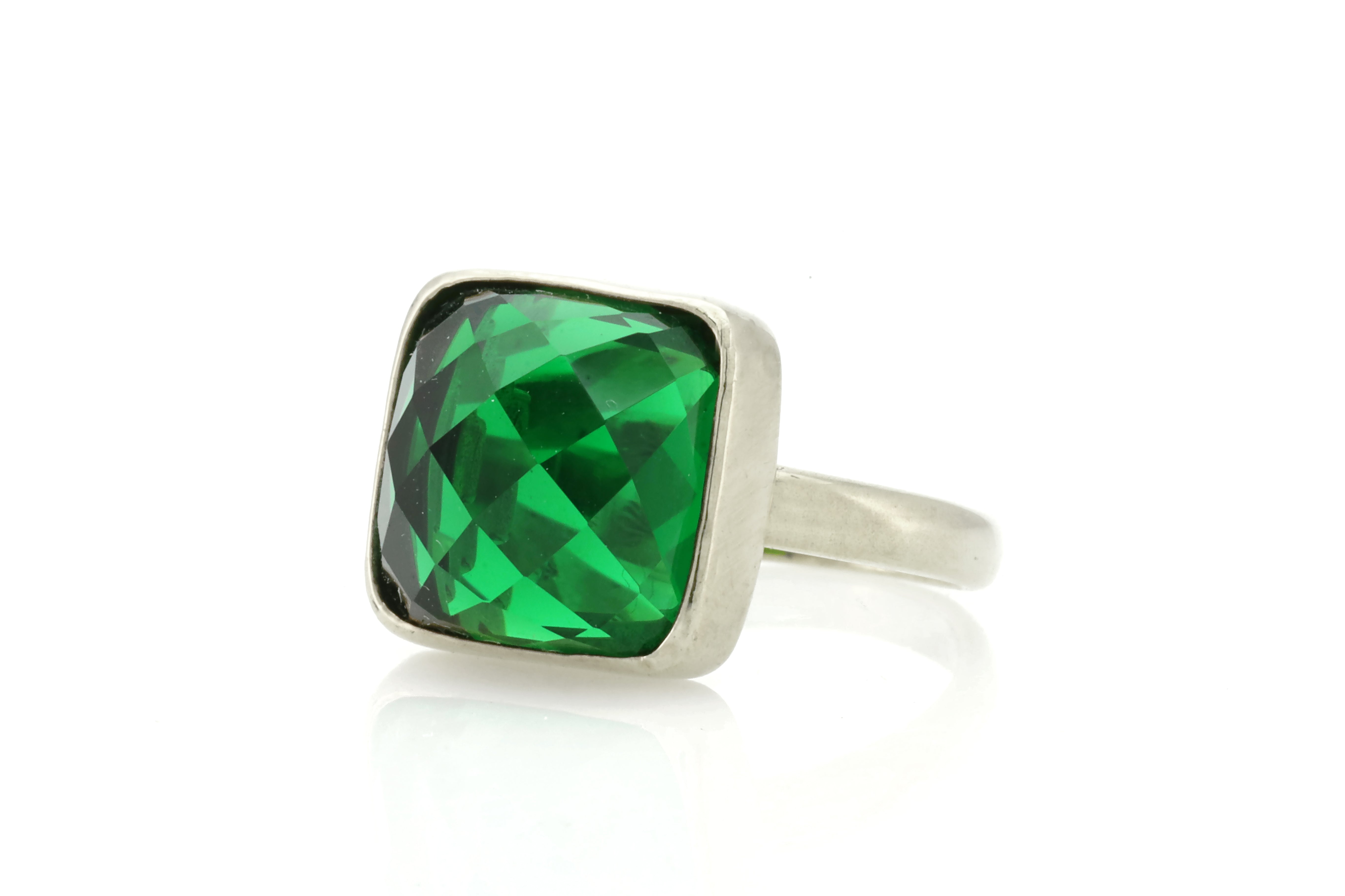 Square Cut Bezel Set Emerald Gemstone Gold Ring Rings Anemone Limited