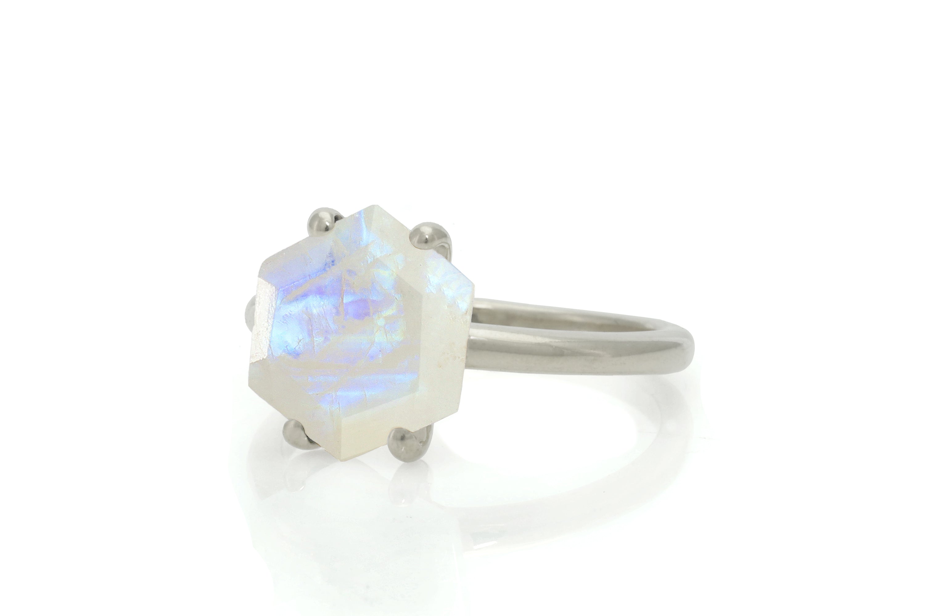 Hexagon Cut Rainbow Moonstone Gold Ring Rings Anemone Unique