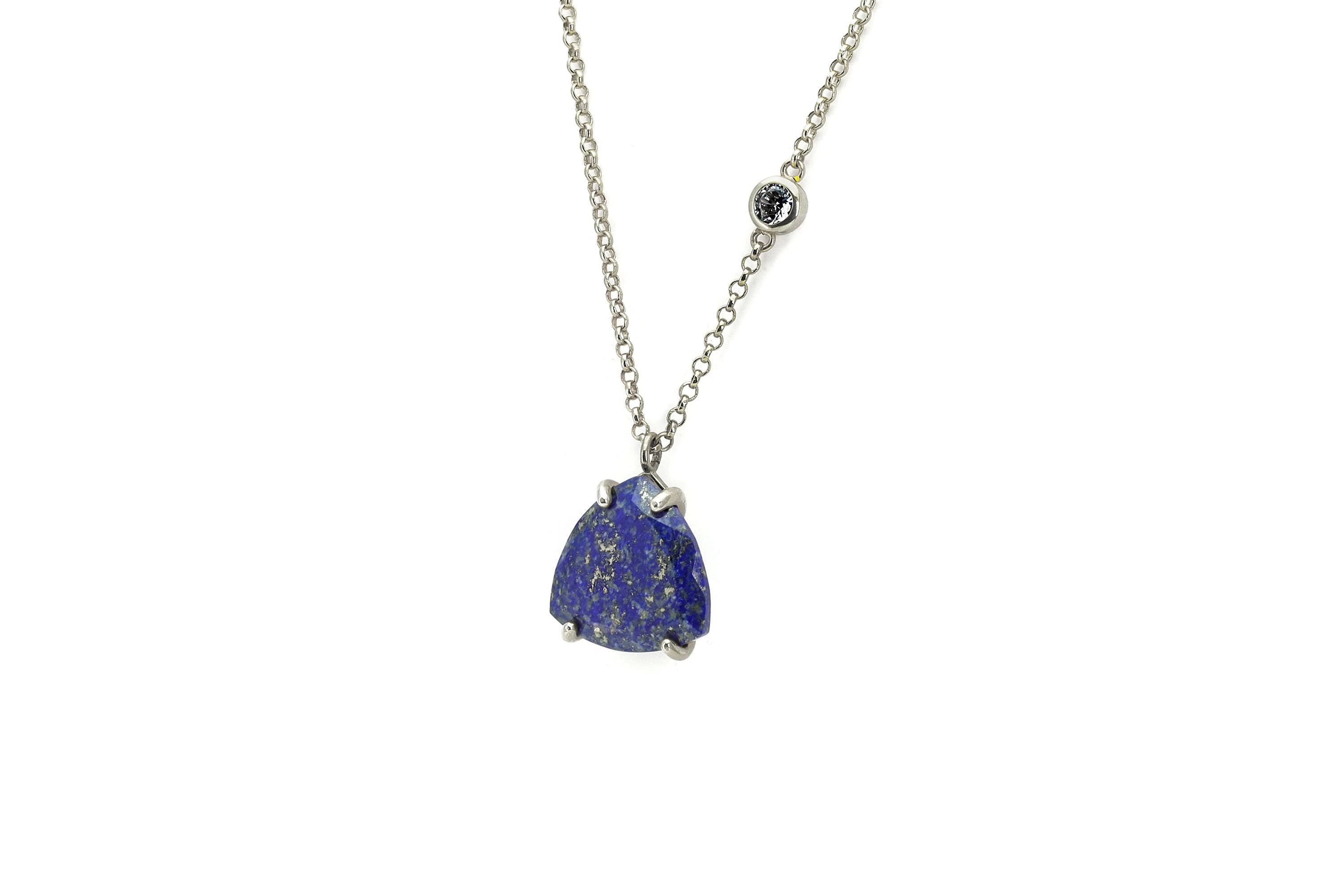 Long Gold Lapis Lazuli Trillion Pendant with Cubic Zirconia Accent necklaces Anemone Jewelry