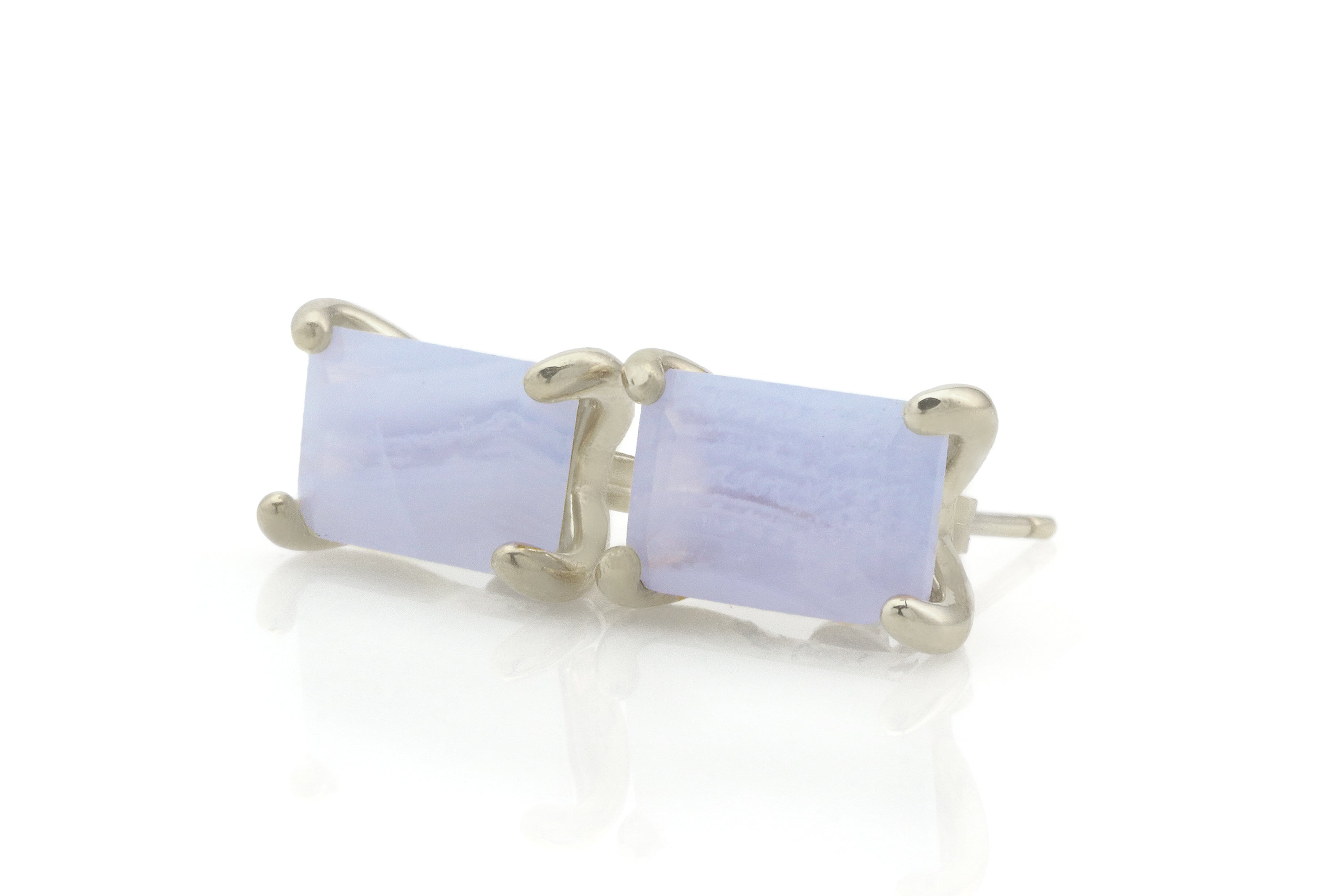 Blue Lace Agate Stud Earrings in Gold Earrings Anemone Unique