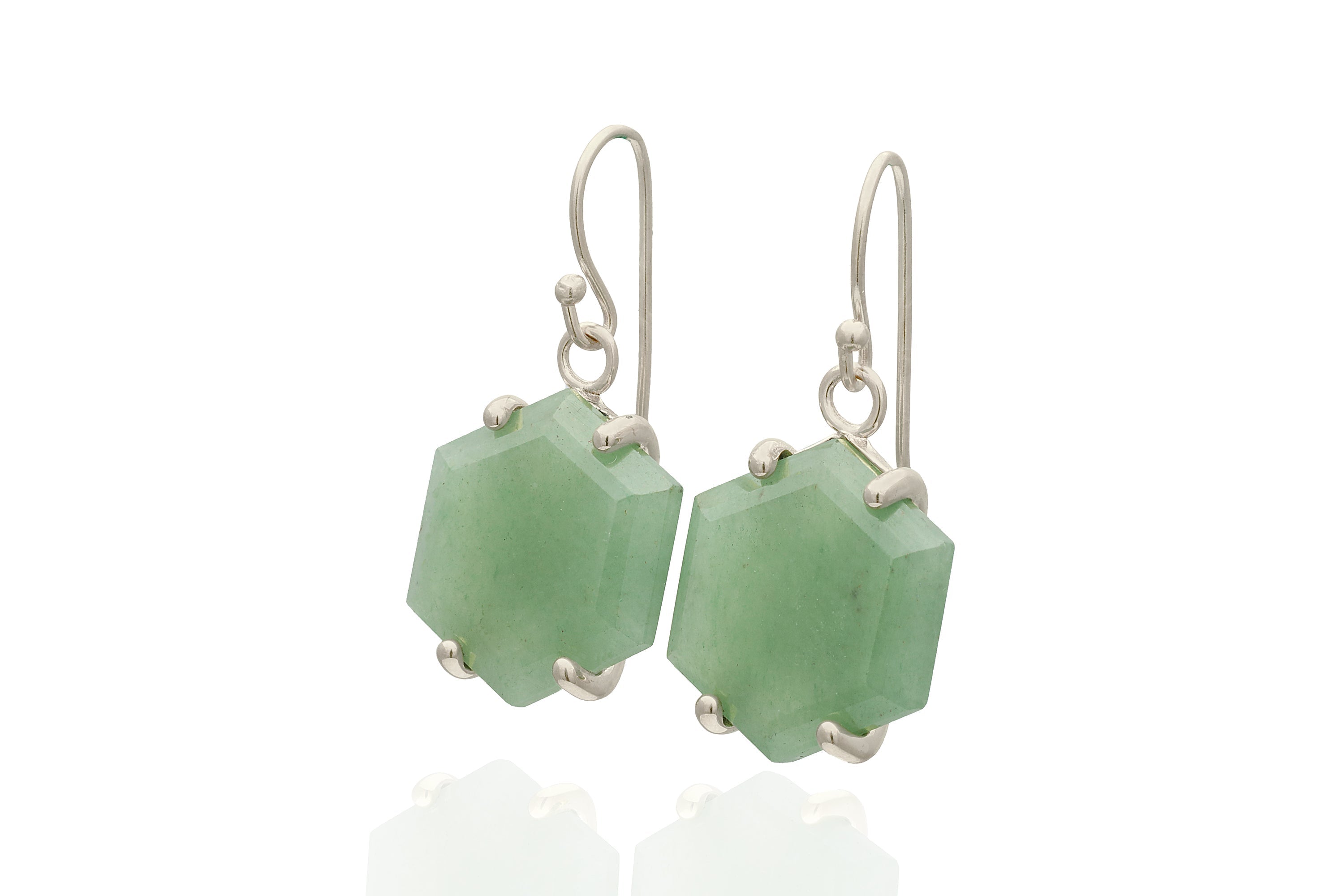 Hexagon Shape Green Aventurine Gold Earrings Earrings Anemone Jewelry