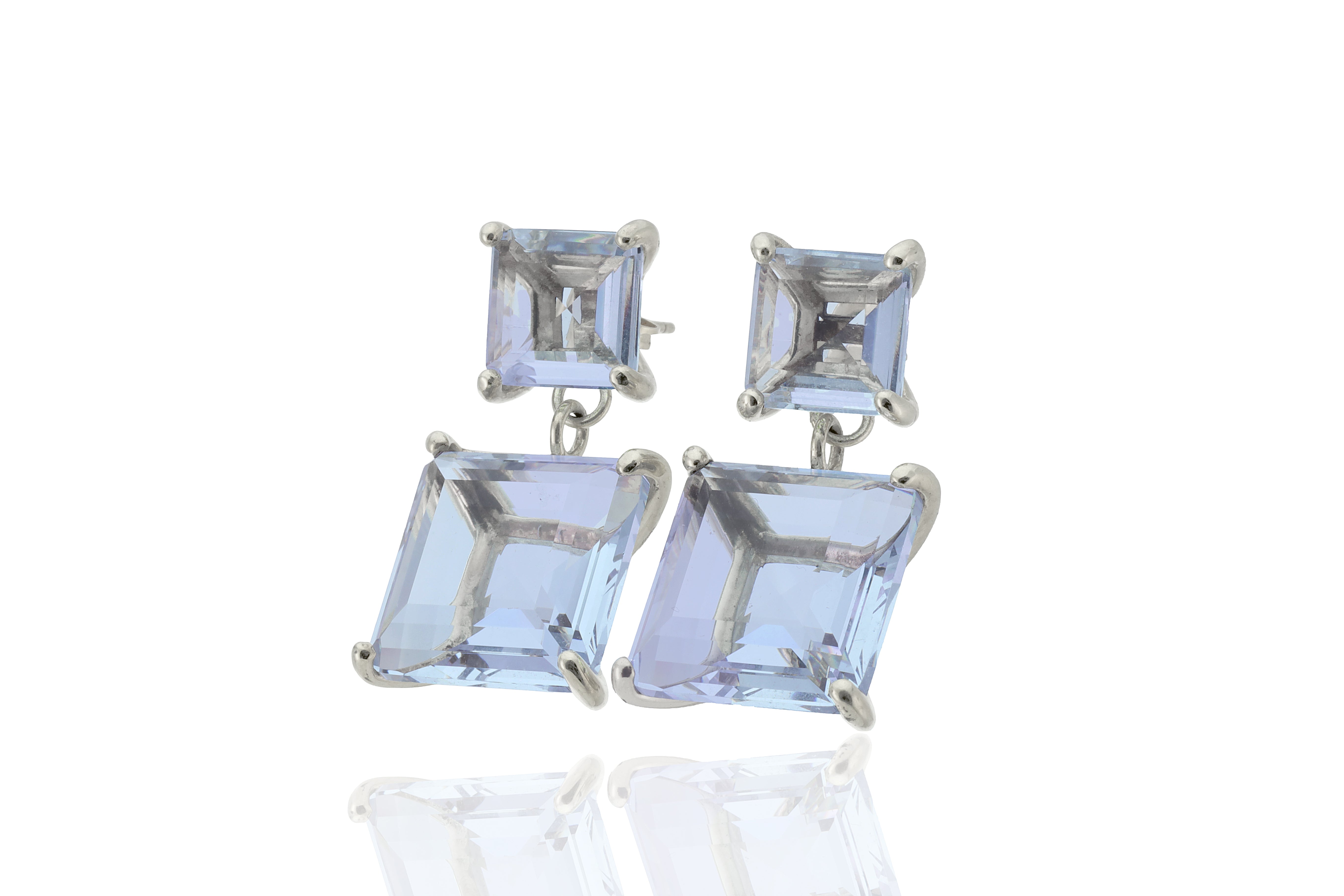 Handmade Gold Two Stone Tanzanite Dangle Earrings Earrings Anemone Jewelry