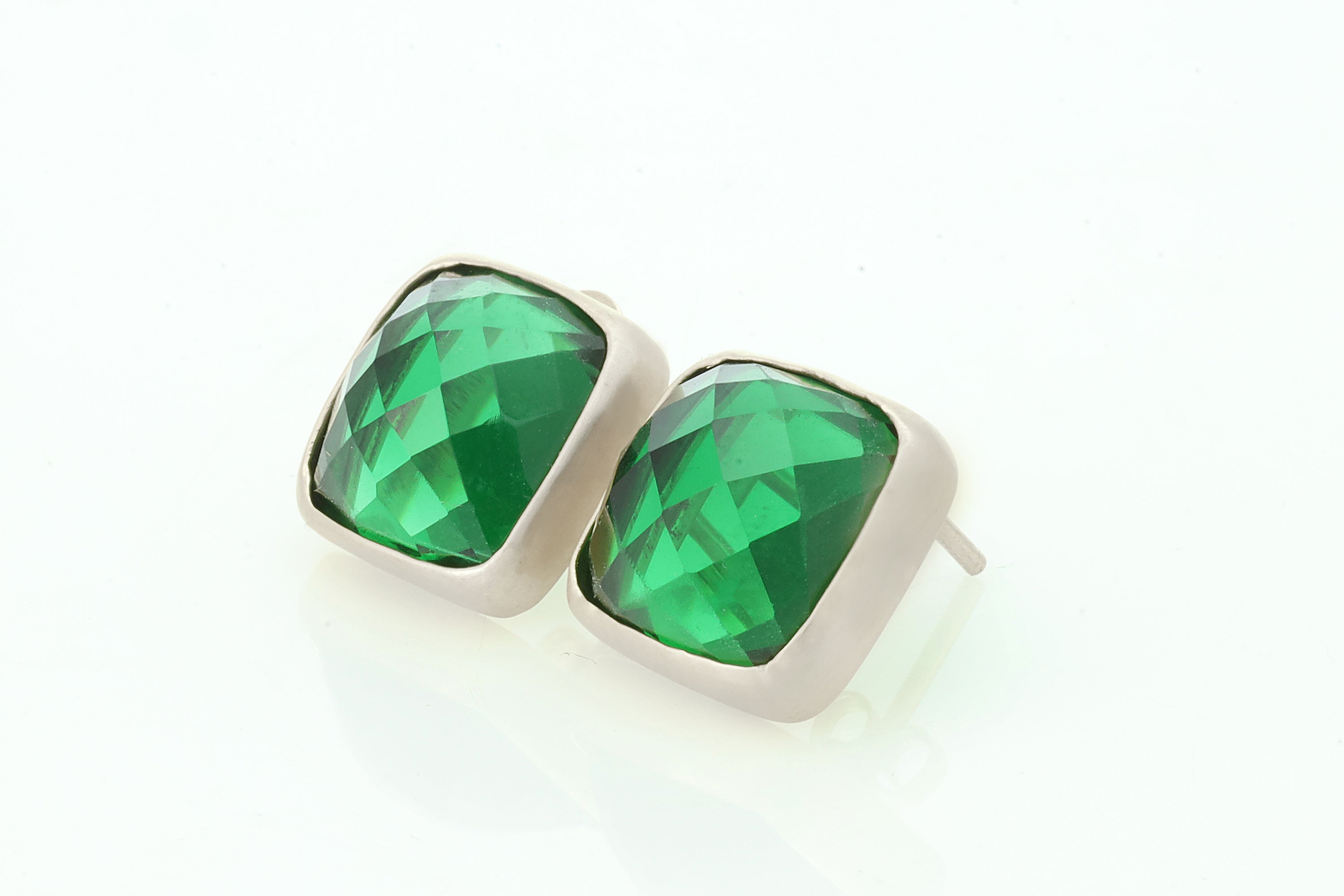 Square Cut Emerald Faceted Gold Earrings Earrings Anemone Limited