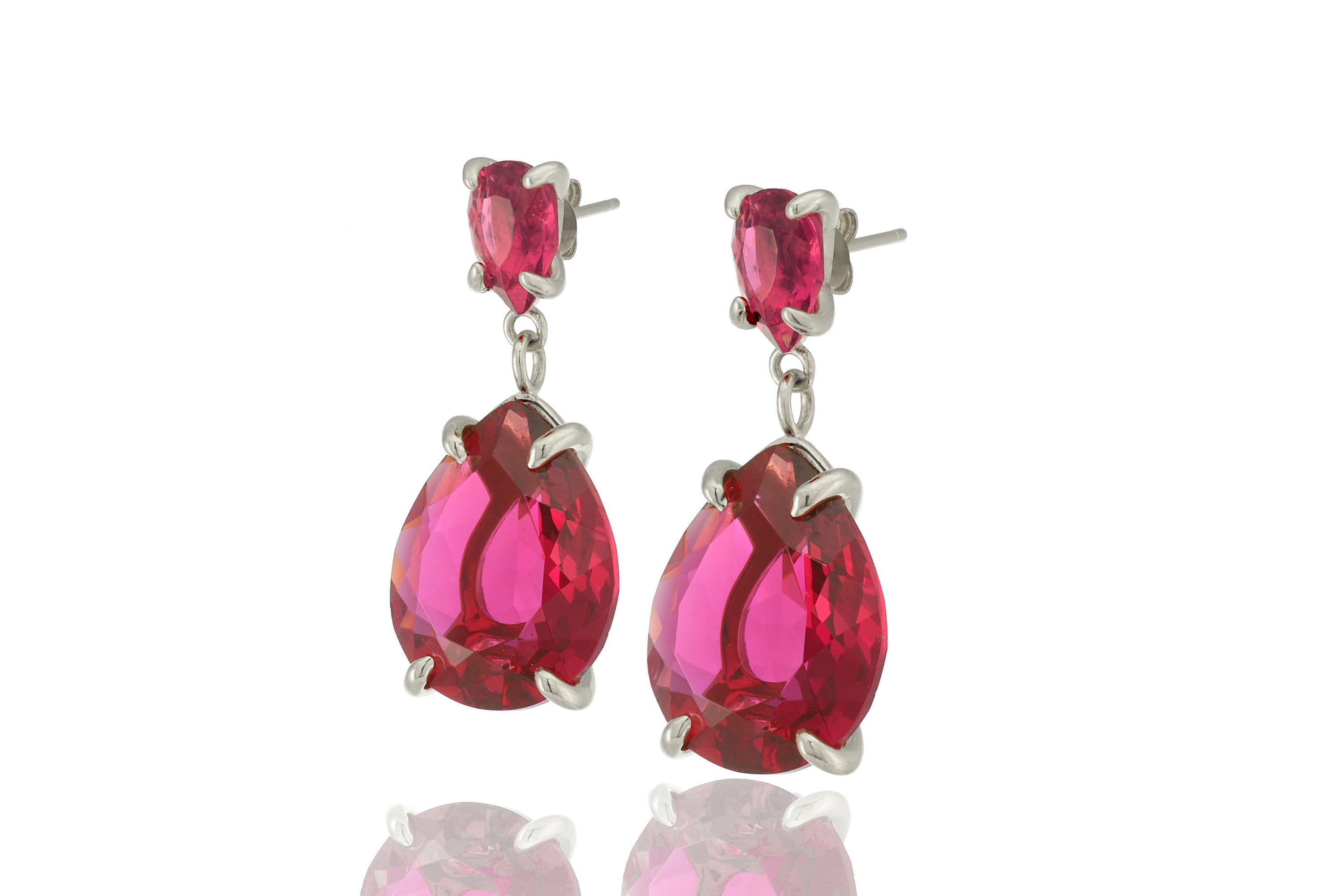 Pear Cut Pink Tourmaline Double Stone Gold Earrings Earrings Anemone Jewelry