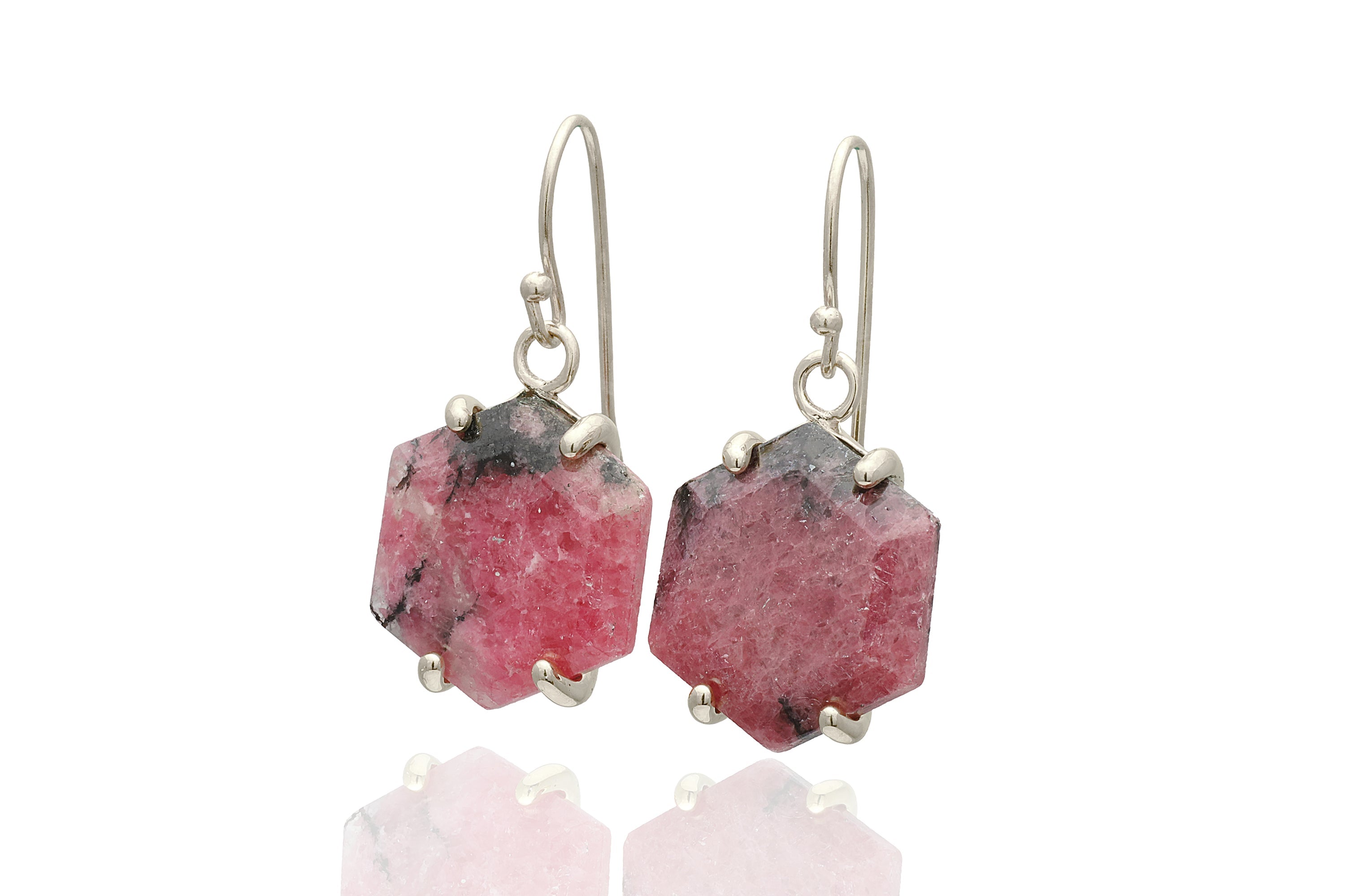Gold Rhodonite Hexagon Statement Earrings Earrings Anemone Jewelry