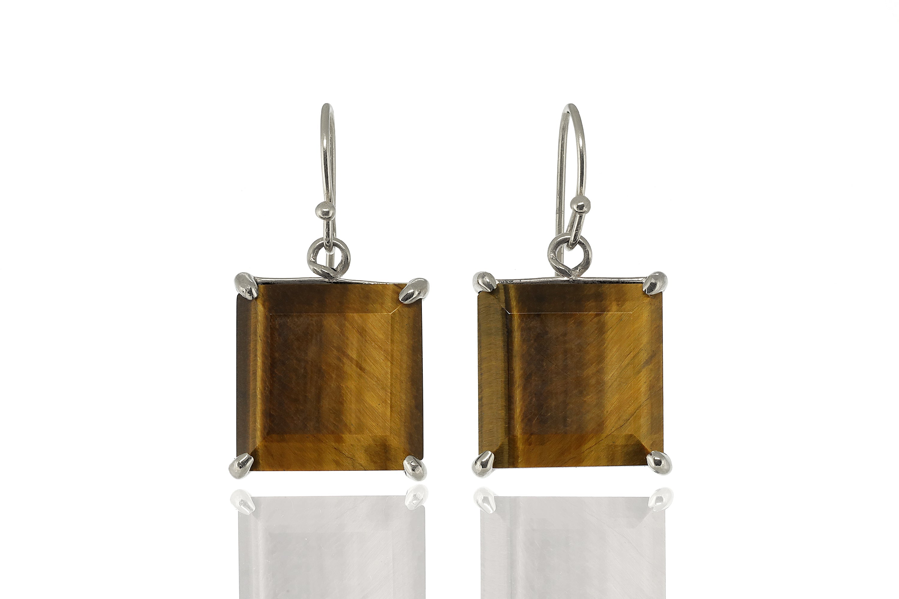 925 Silver Tiger Eye Square Princess Cut Earrings Earrings Anemone Jewelry