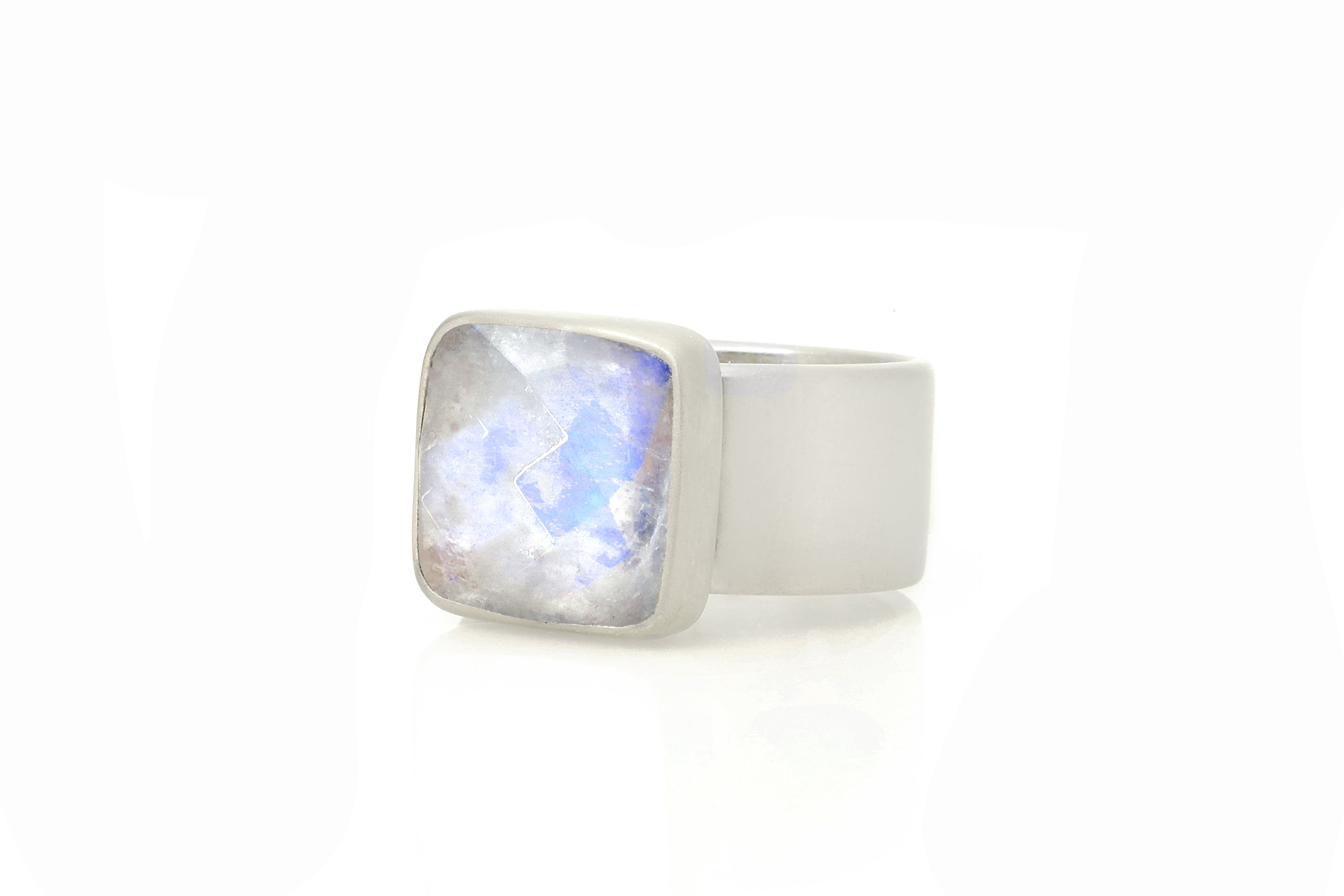 Square Cut Moonstone Thick Wide Band Gold Ring Rings Anemone Limited