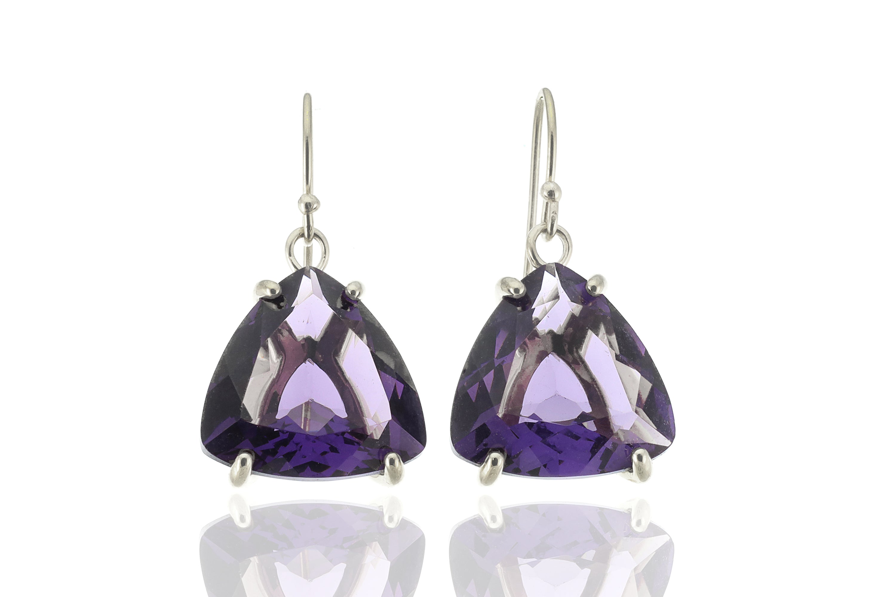 Trillion Cut Amethyst Gold Dangle Earrings Earrings Anemone Jewelry