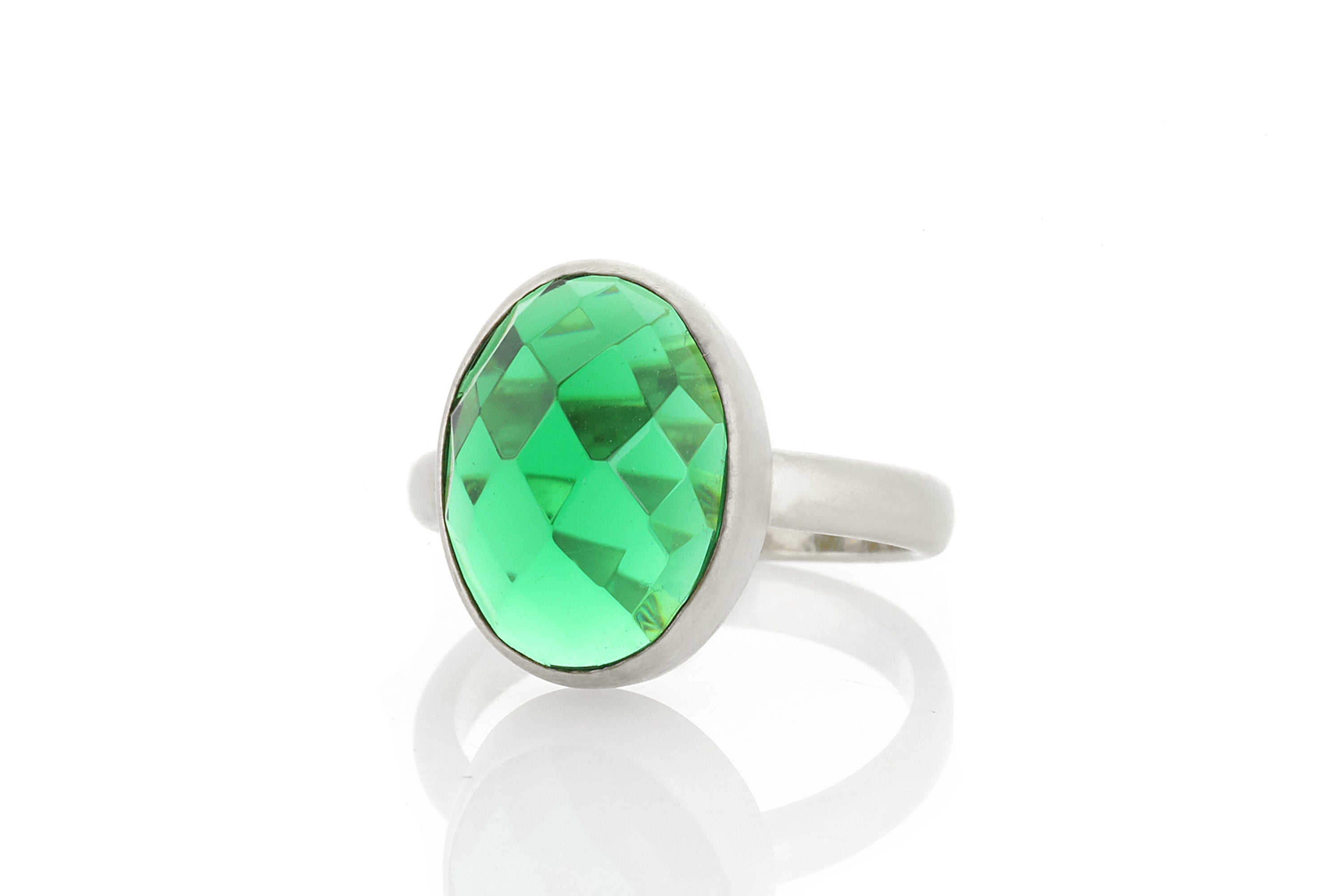 Matte Finish Oval Cut Bezel Emerald Ring in Gold Rings Anemone Limited