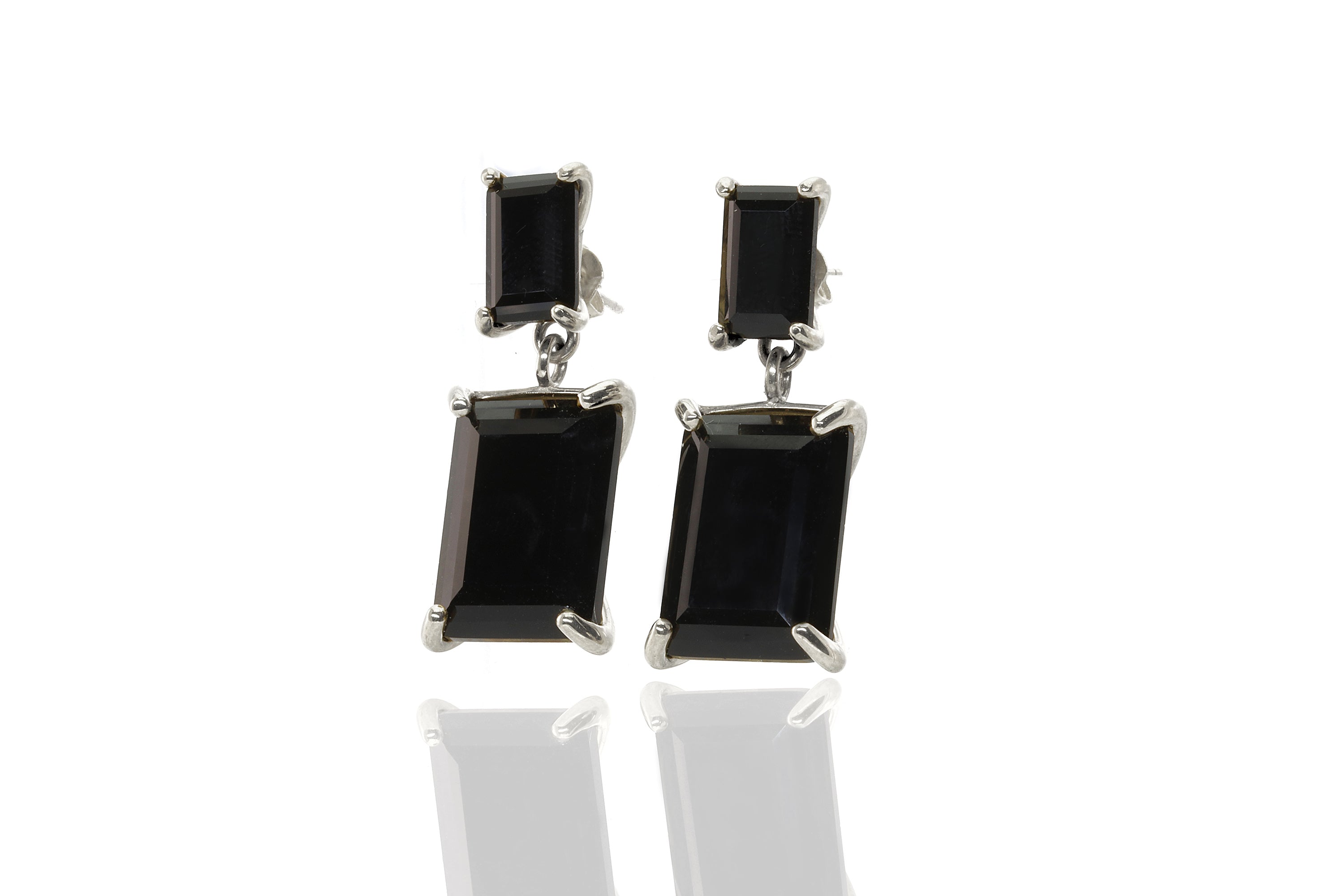 Dangle Rectangle Black Onyx Earrings in Gold Earrings Anemone Jewelry