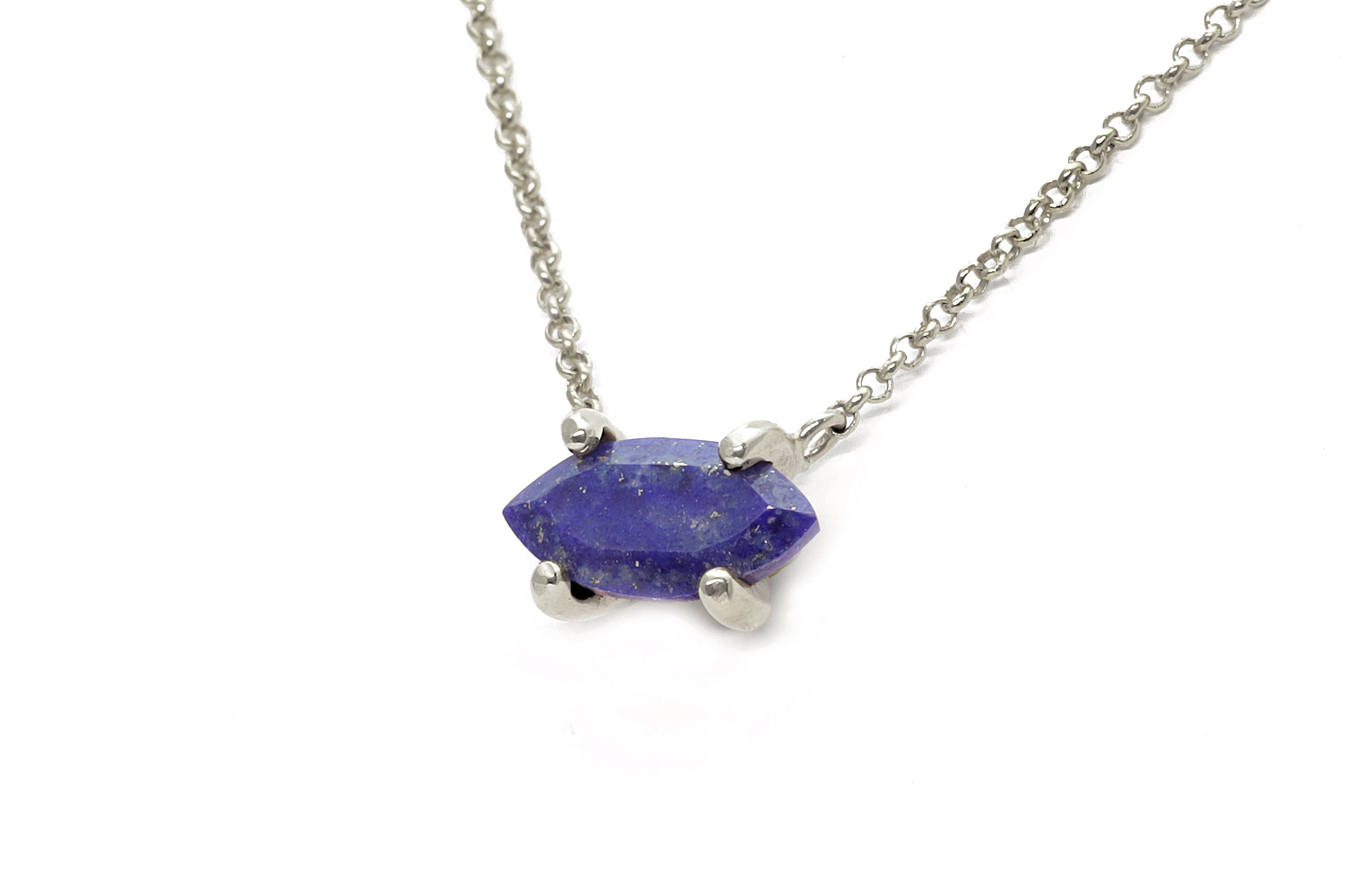 14k Solid Gold Marquise Lapis Lazuli Pendant Necklace necklaces Anemone Unique