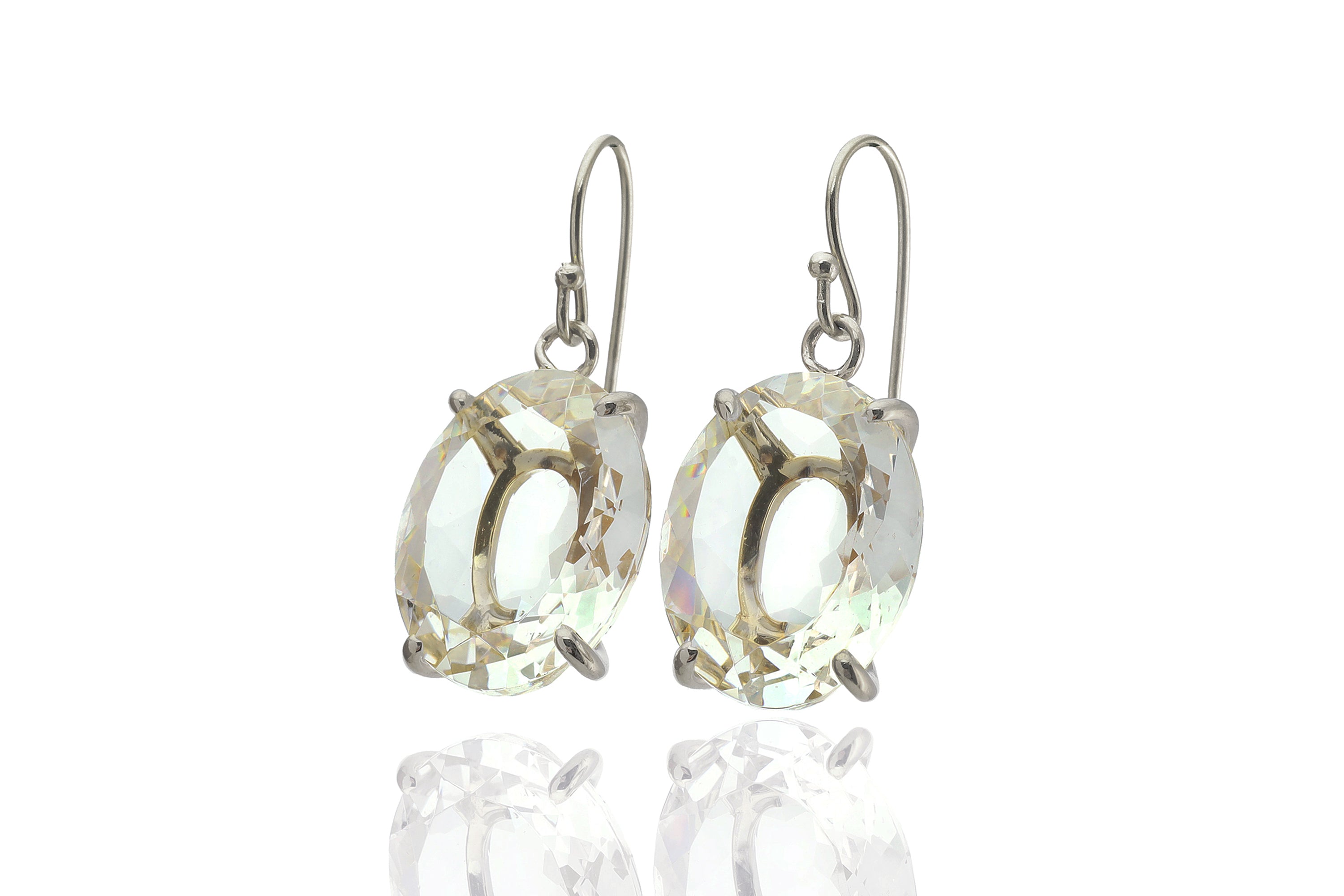 Oval Crystal Quartz Gold Dangle Earrings Earrings Anemone Jewelry