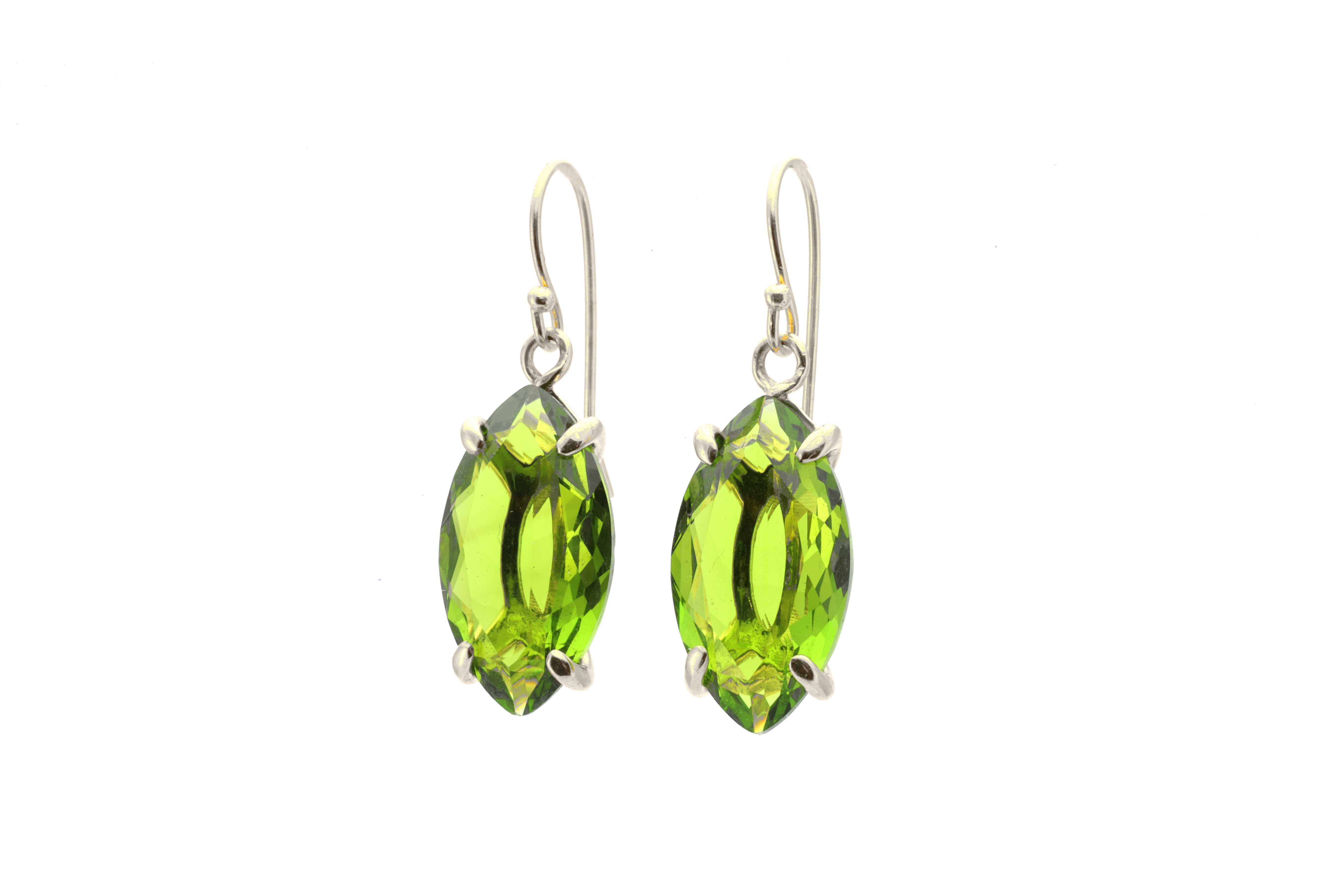 Long Marquise Cut Peridot Gold Dangle Earrings Earrings Anemone Jewelry