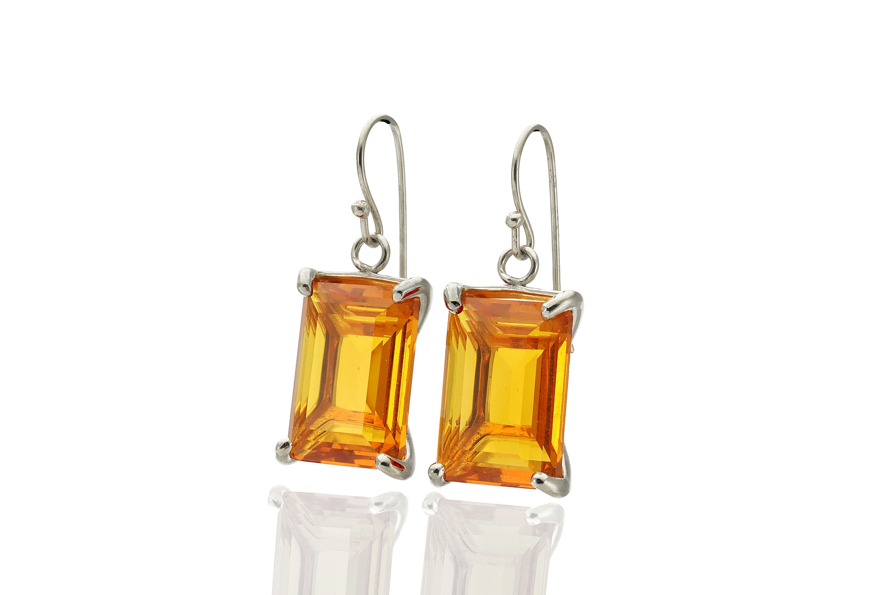 14k Gold Citrine Rectangular Cut Gold Earrings Earrings Anemone Jewelry