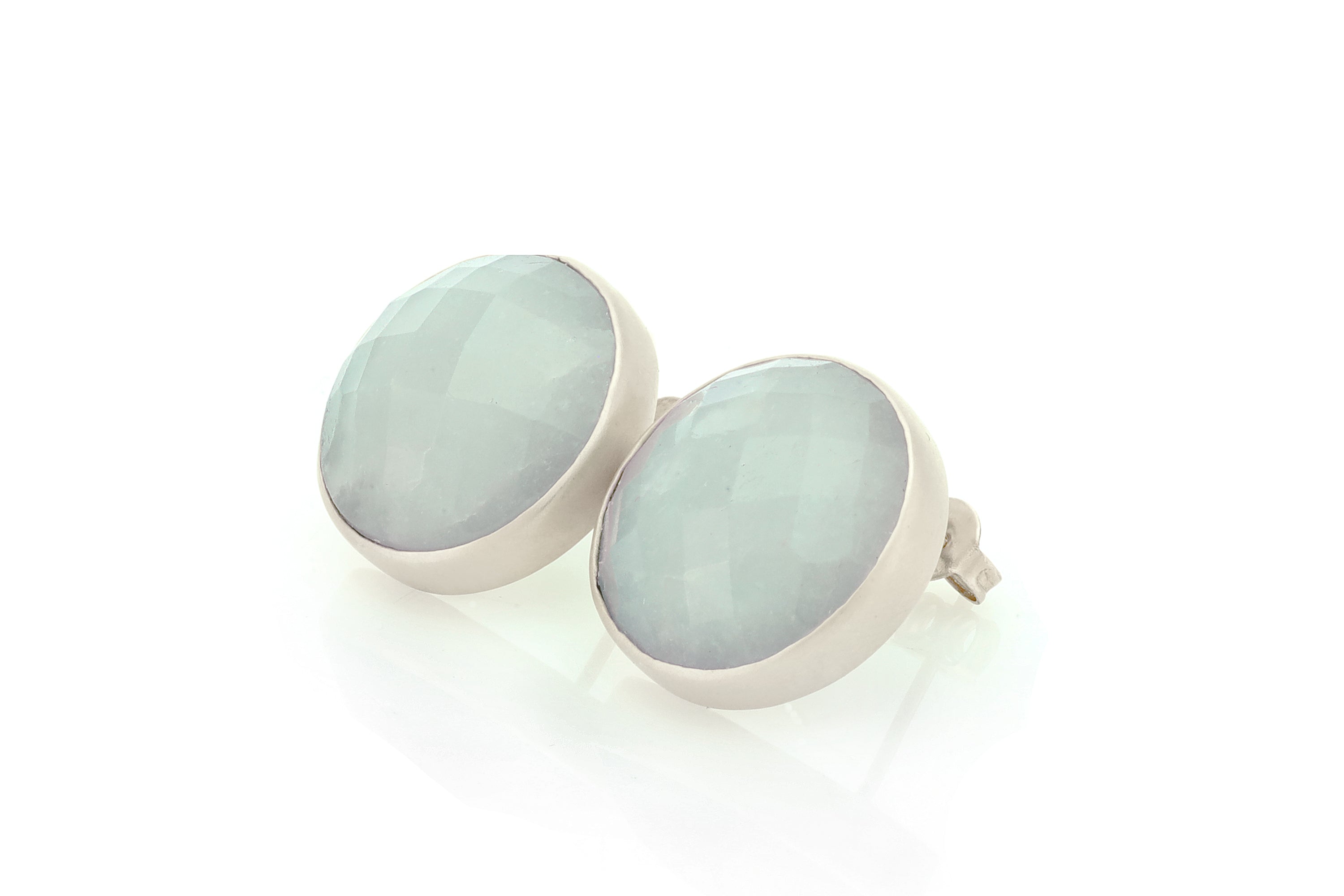 Round Semiprecious Aquamarine Gold Earrings Earrings Anemone Limited