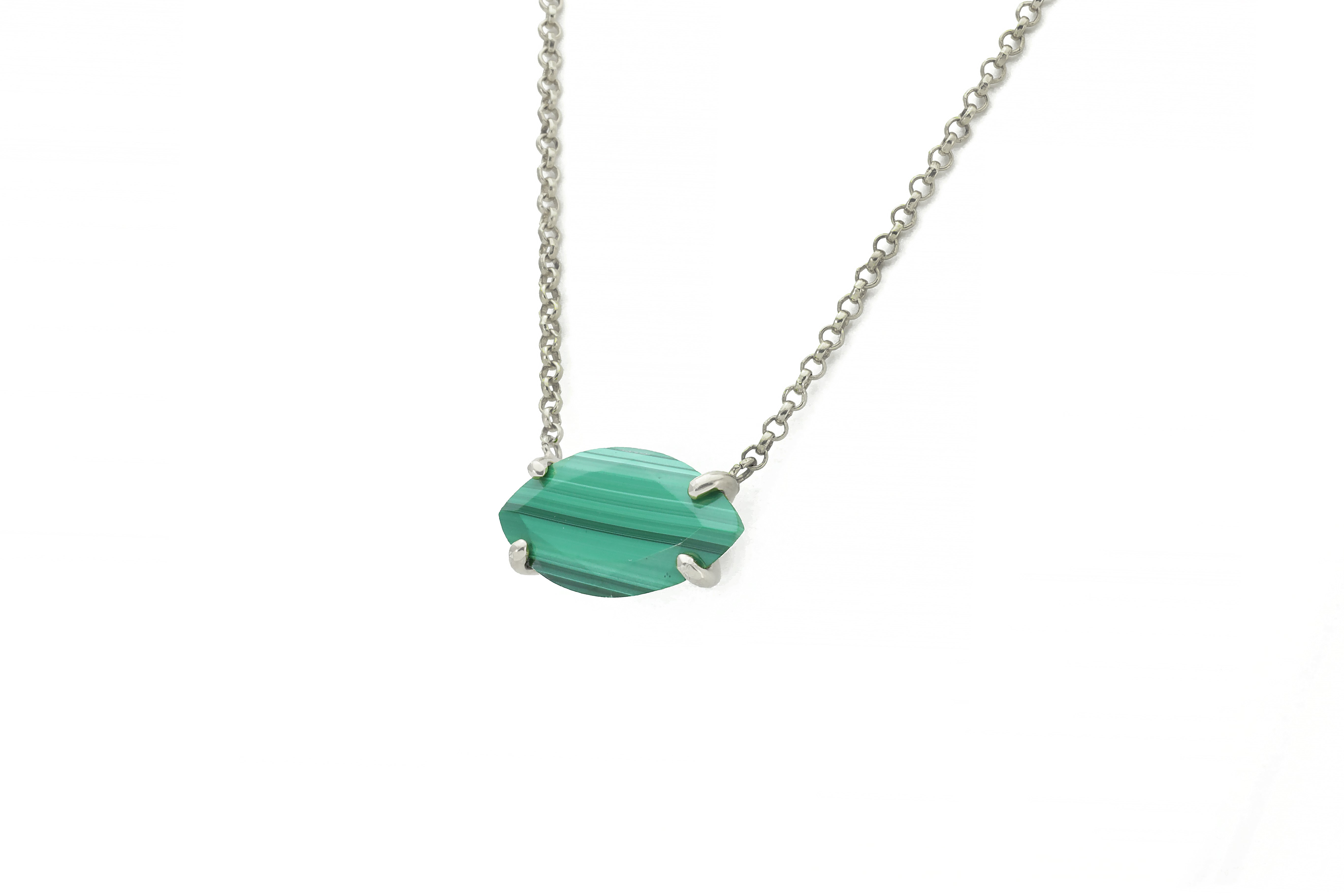 Horizontal Setting Malachite Gold Pendant Necklace necklaces Anemone Jewelry