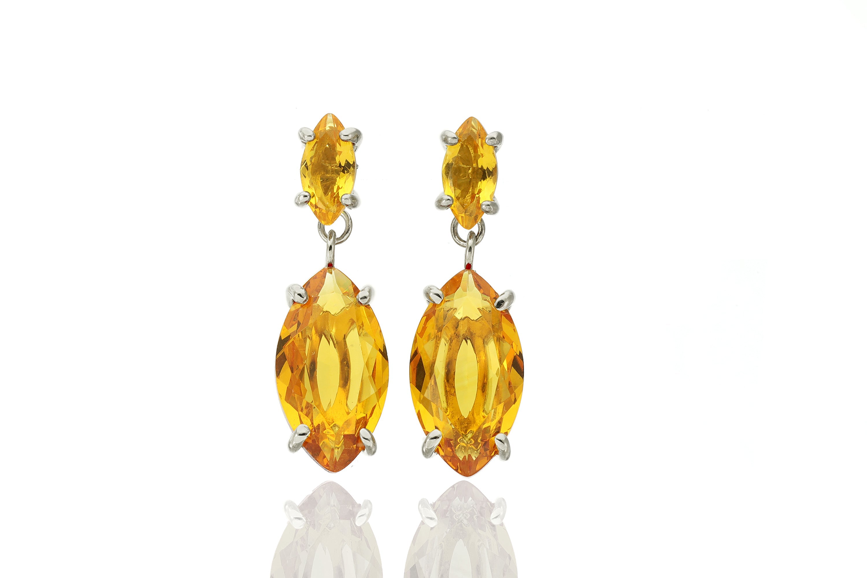 Long Marquise Cut Double Stone Citrine Gold Gemstone Earrings Earrings Anemone Jewelry