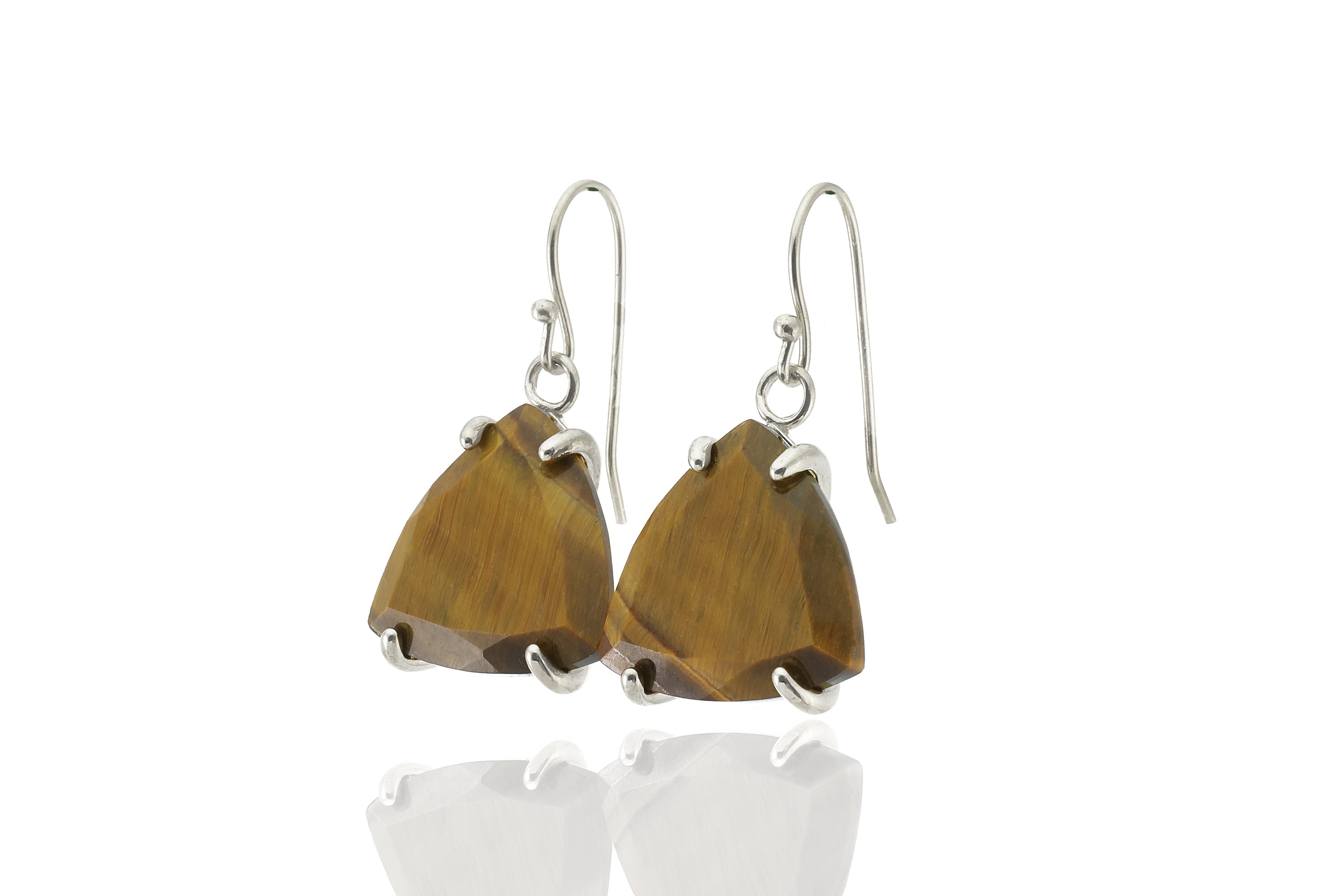14k Gold Trillion Cut Tiger Eye Dangle Earrings Earrings Anemone Jewelry