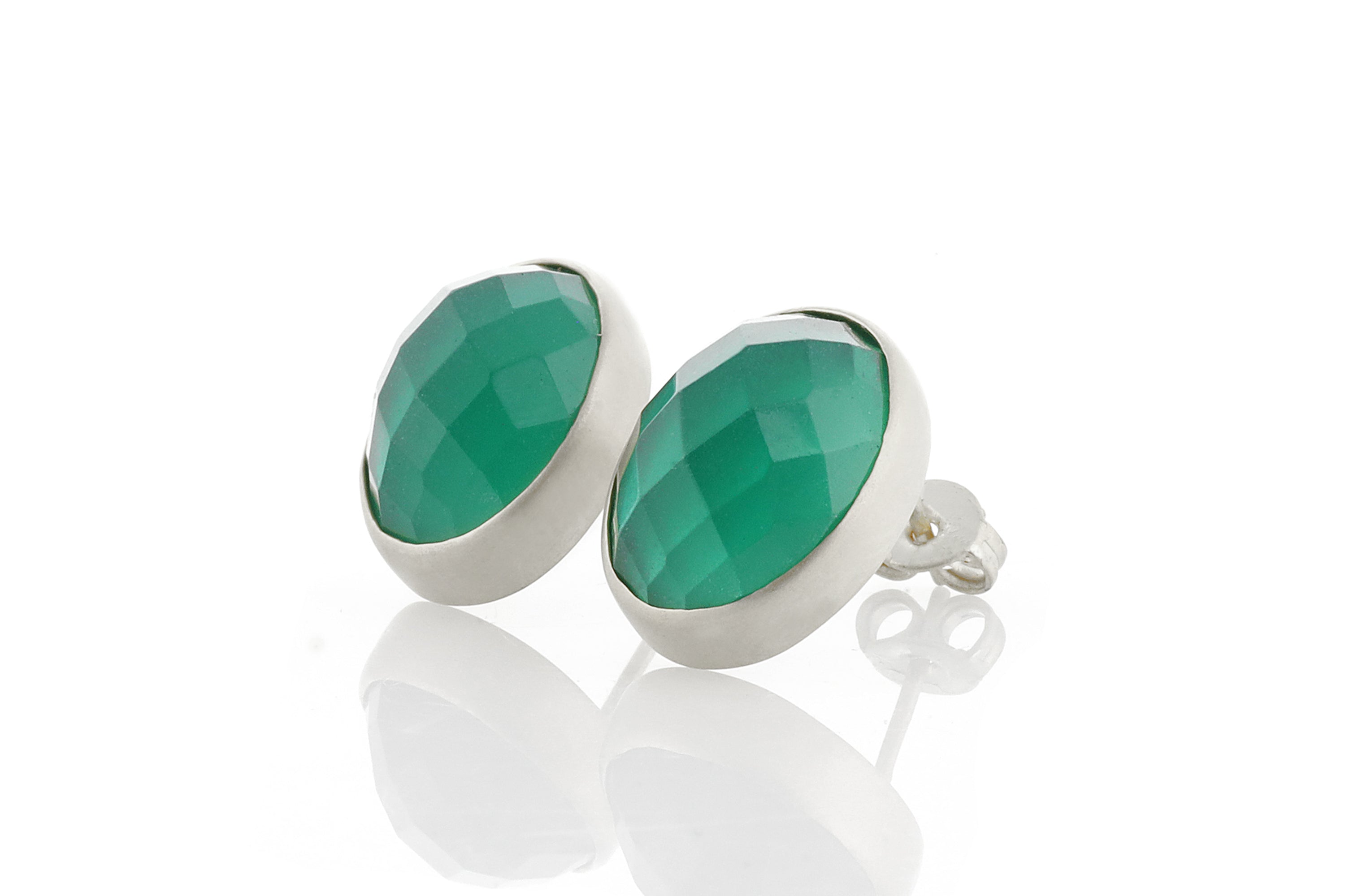 Green Onyx Oval Bezel Set Gold Earrings Earrings Anemone Limited