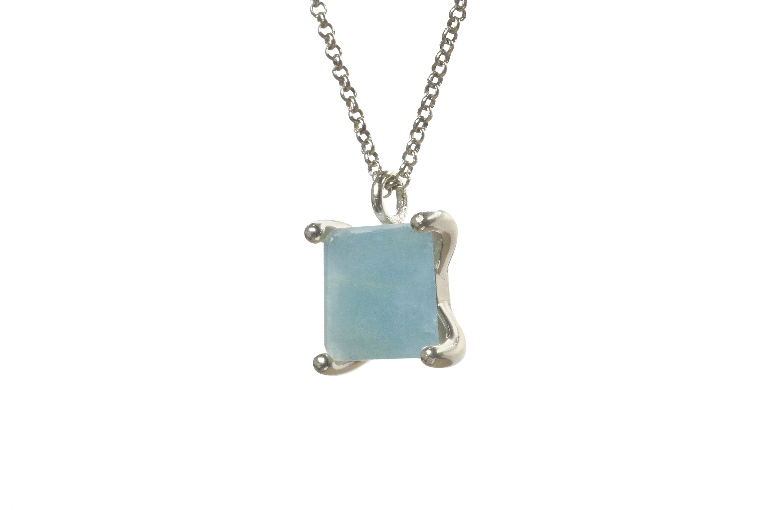Artisanal Square Aquamarine Gold Necklace necklaces Anemone Unique