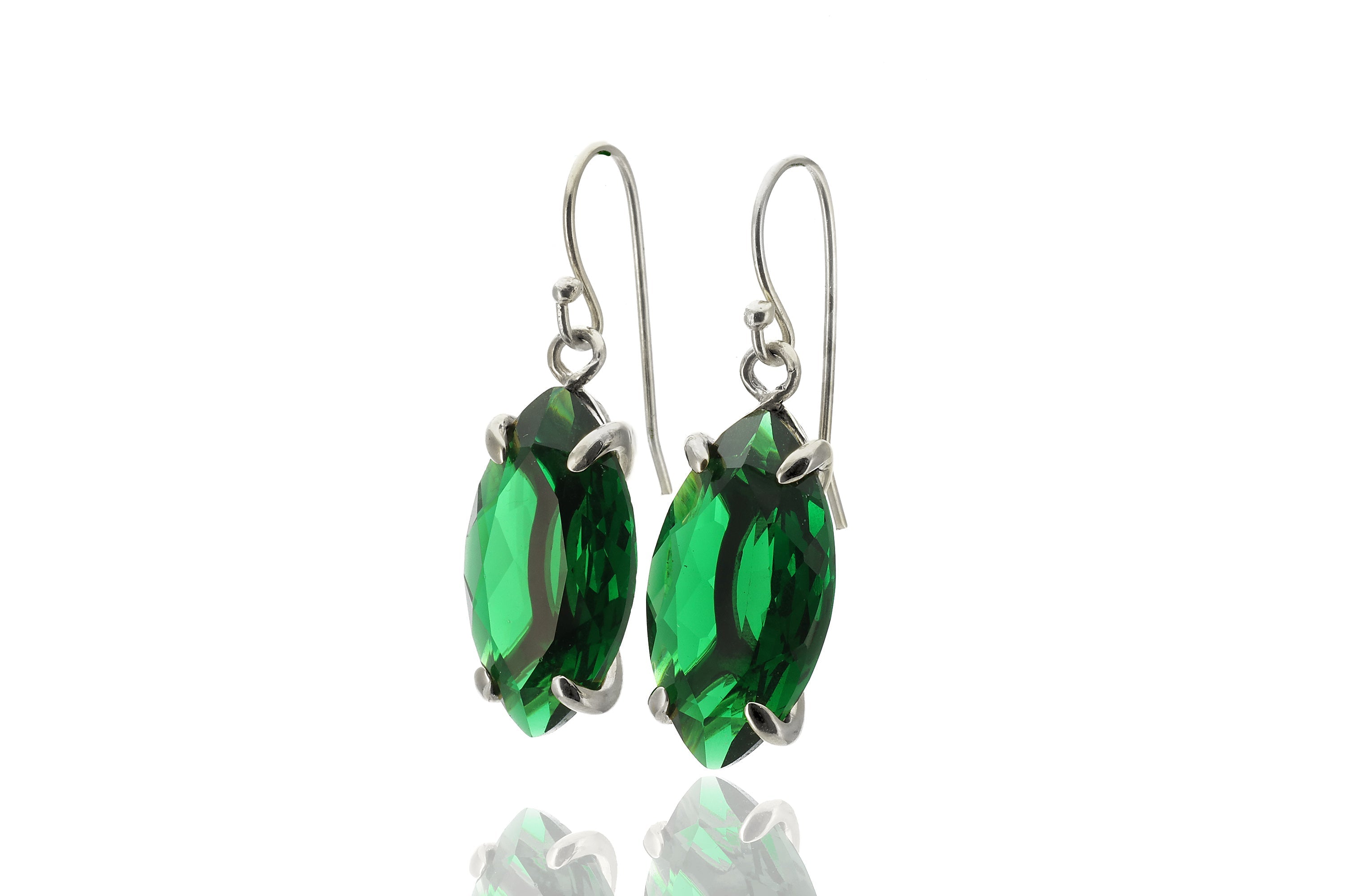 Green Emerald Marquise Cut Gold Dangle Earrings Earrings Anemone Jewelry