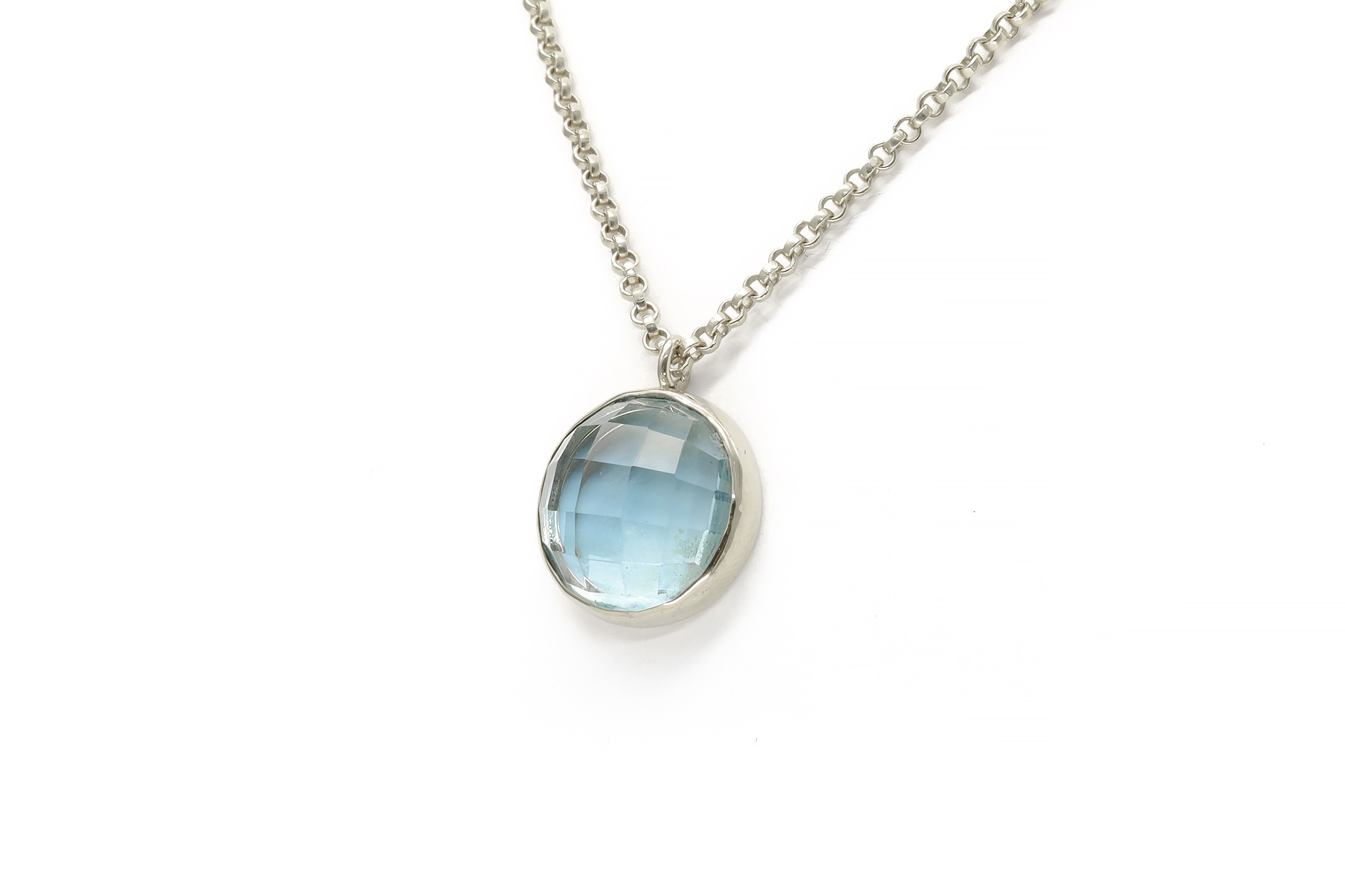 Blue Topaz Round Bezel Pendant Necklace in Gold necklaces Anemone Limited