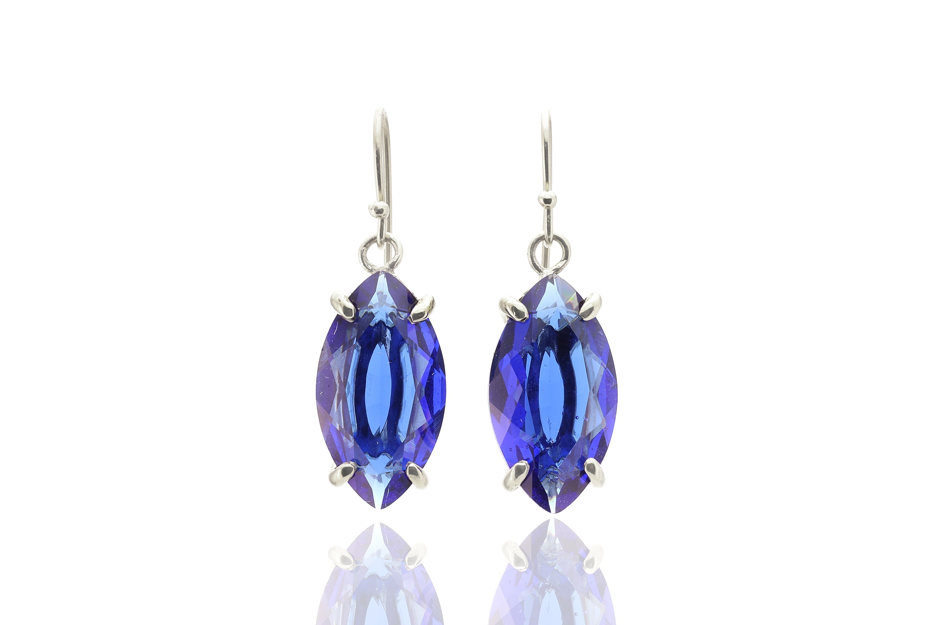 Blue Sapphire Precious Dangle Marquise Gemstone Gold Earrings Earrings Anemone Jewelry