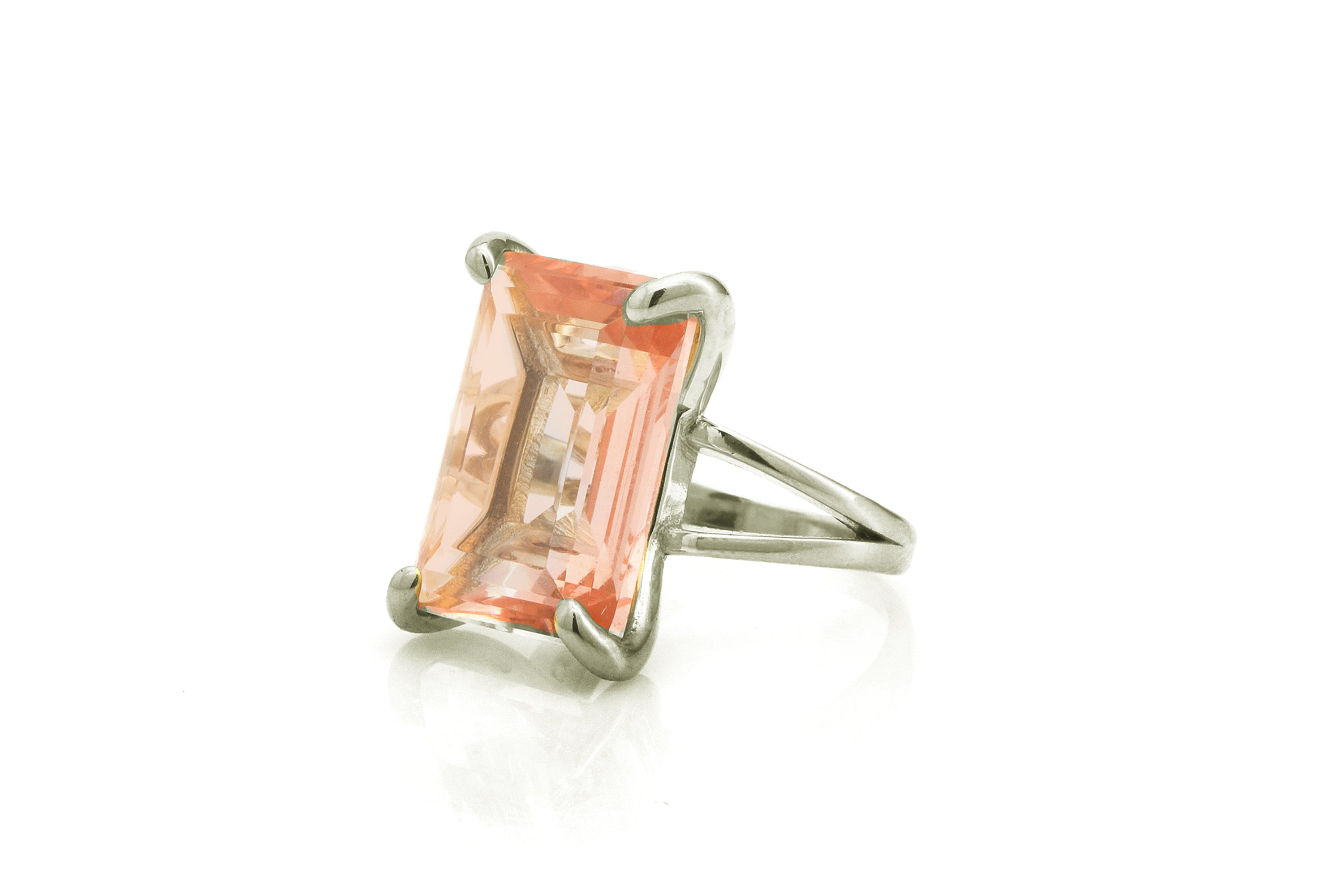 Large Rectangle Morganite Gold Ring Rings Anemone Jewelry