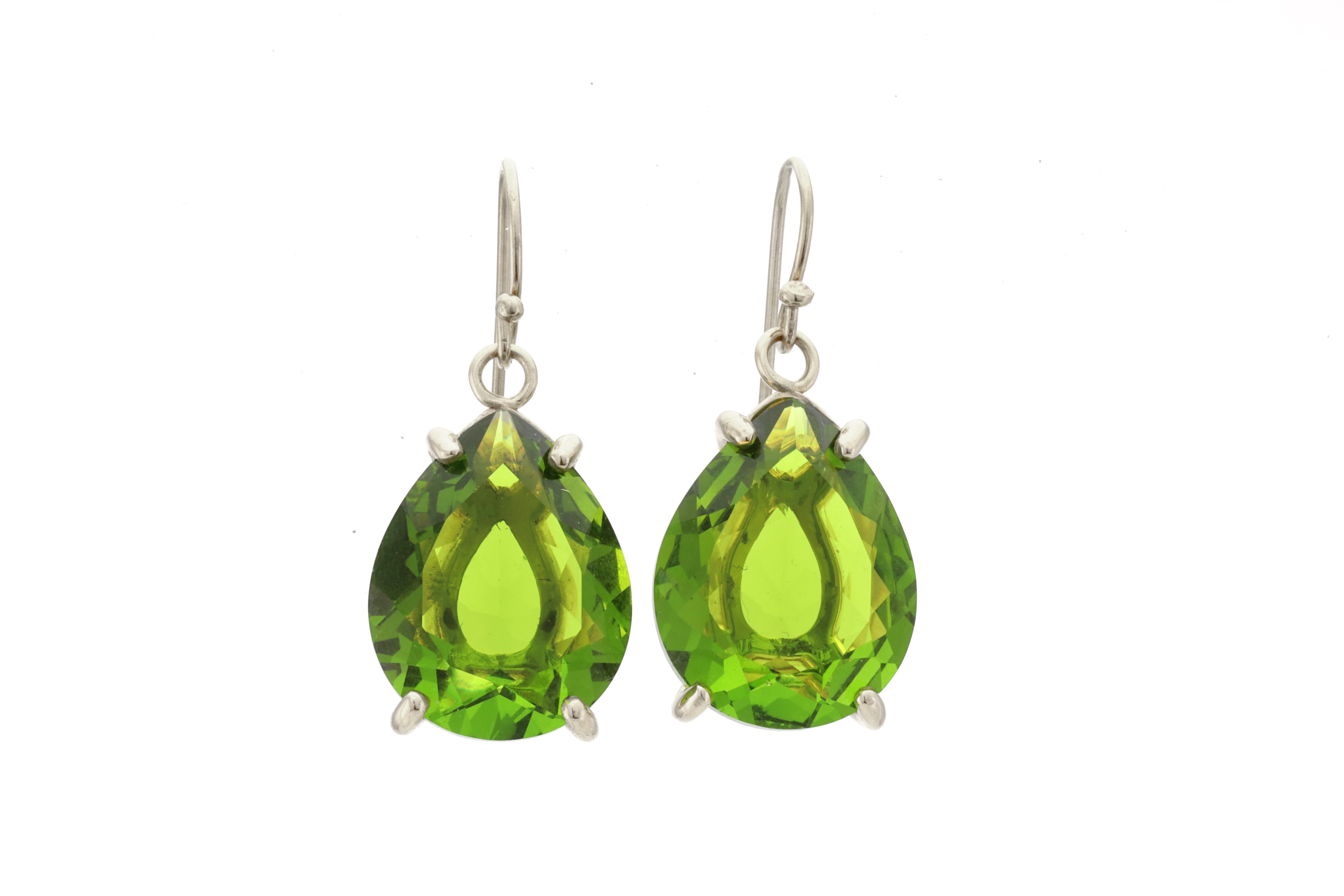 Long Pear Shape Peridot Gold Dangle Earrings Earrings Anemone Jewelry