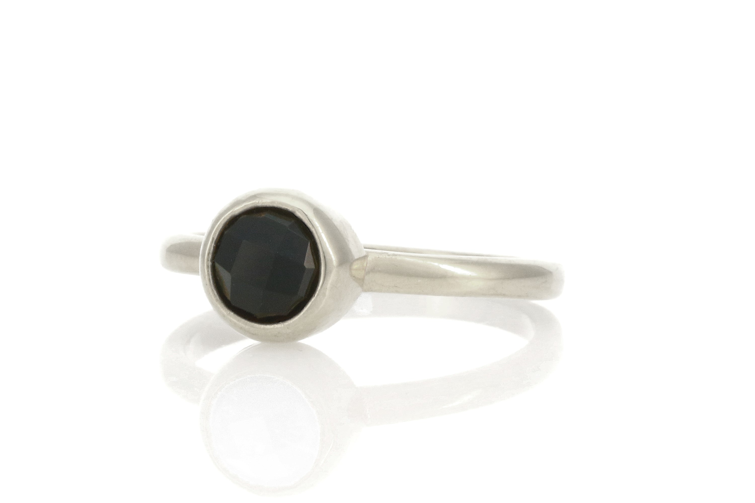 Round Faceted Black Onyx Stackable Bezel Ring Rings Anemone Limited