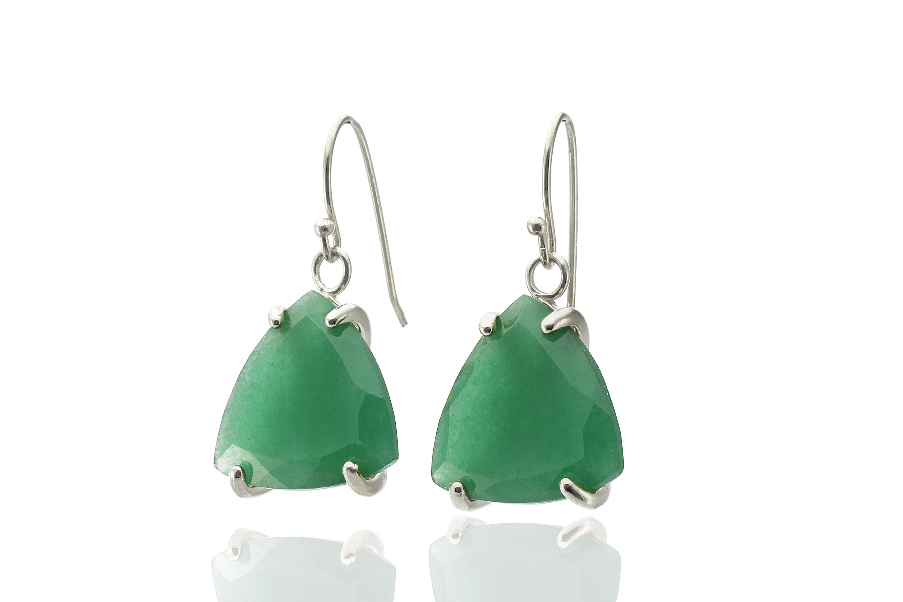 Green Aventurine Prong Trillion Gold Dangle Big Earrings Earrings Anemone Jewelry