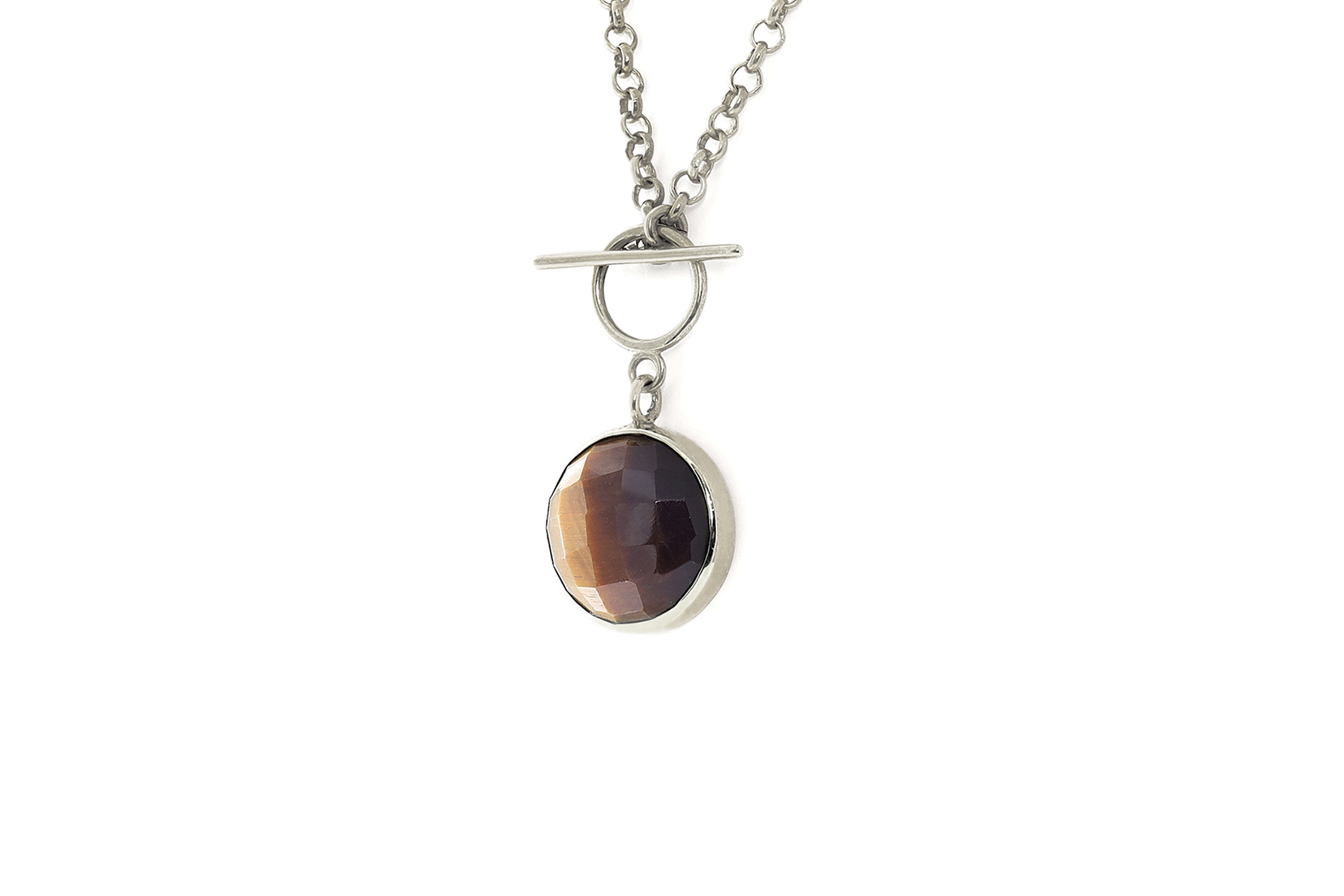 Tiger's Eye Round Pendant Necklace in 14k Gold necklaces Anemone Limited