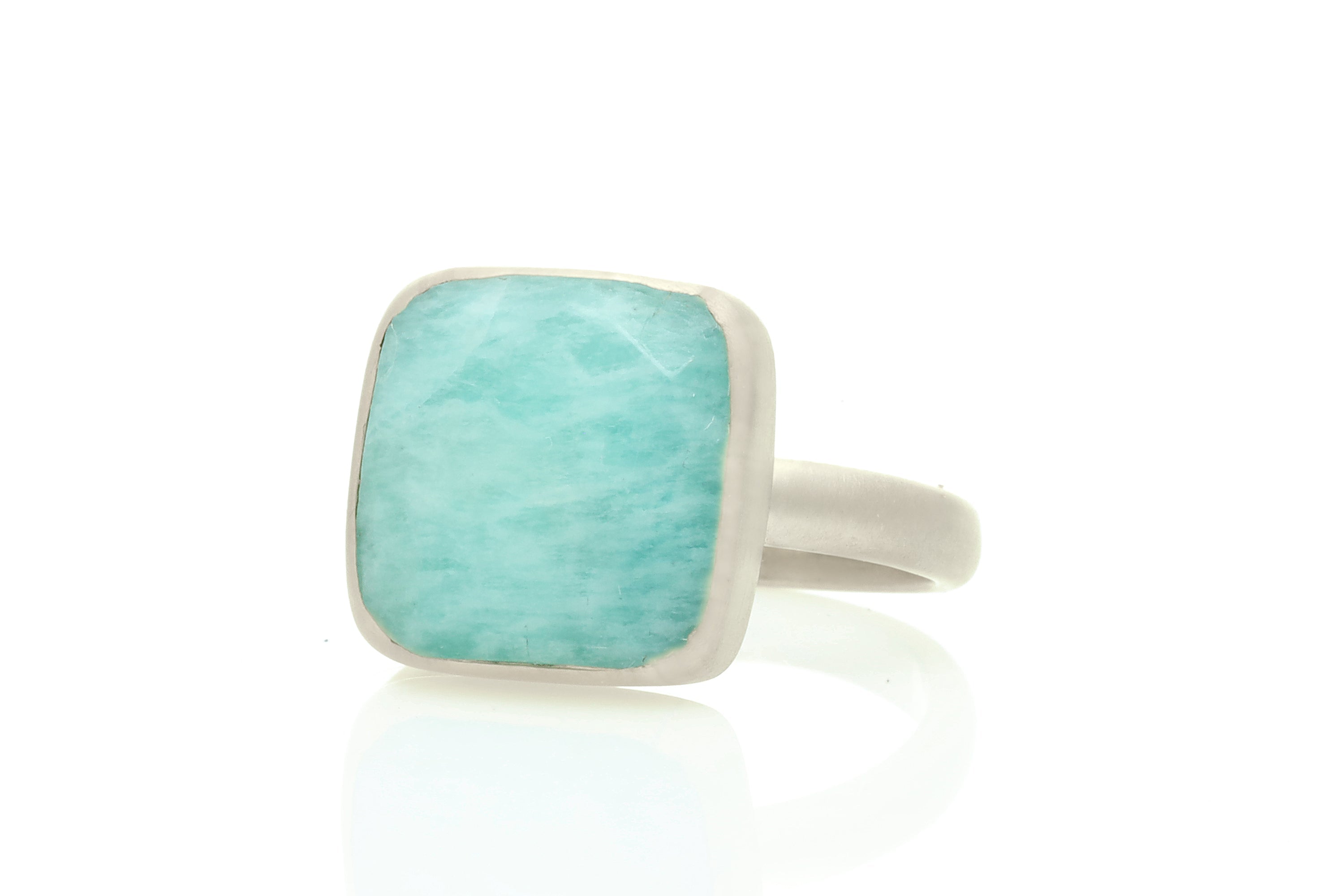 Square Rose Cut Amazonite Bezel Ring Rings Anemone Limited