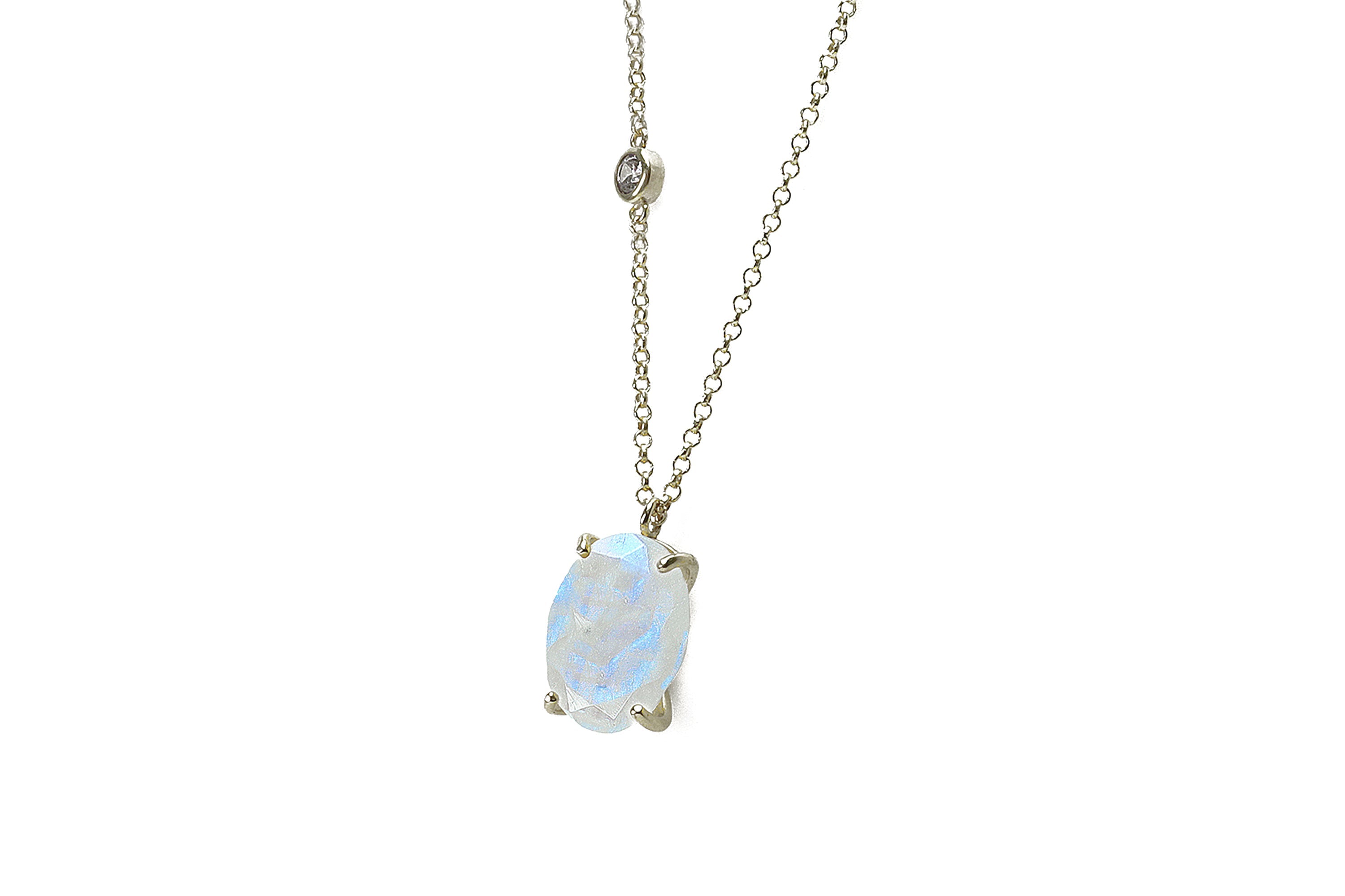 Long Gold Oval Moonstone Pendant with Small Cubic Zirconia Stone necklaces Anemone Jewelry