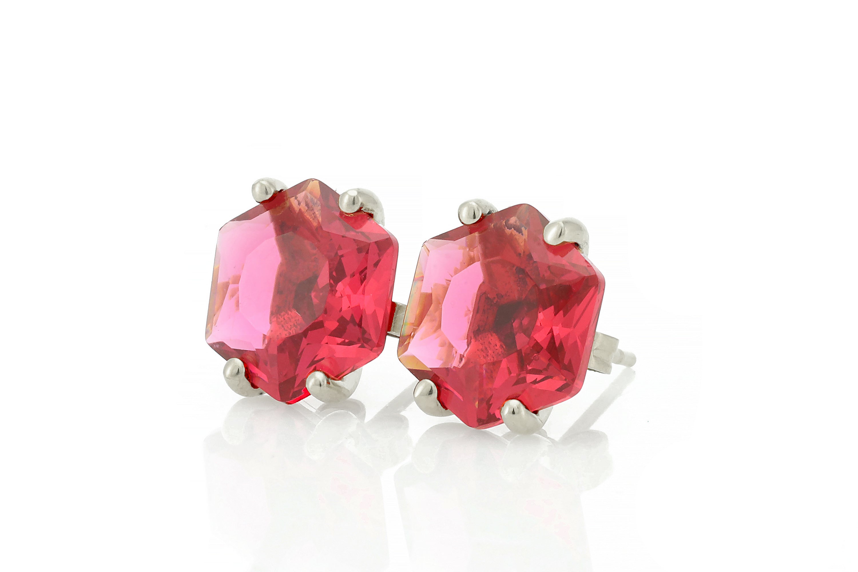 Hexagon Cut Pink Tourmaline Stud Gold Earrings Earrings Anemone Unique