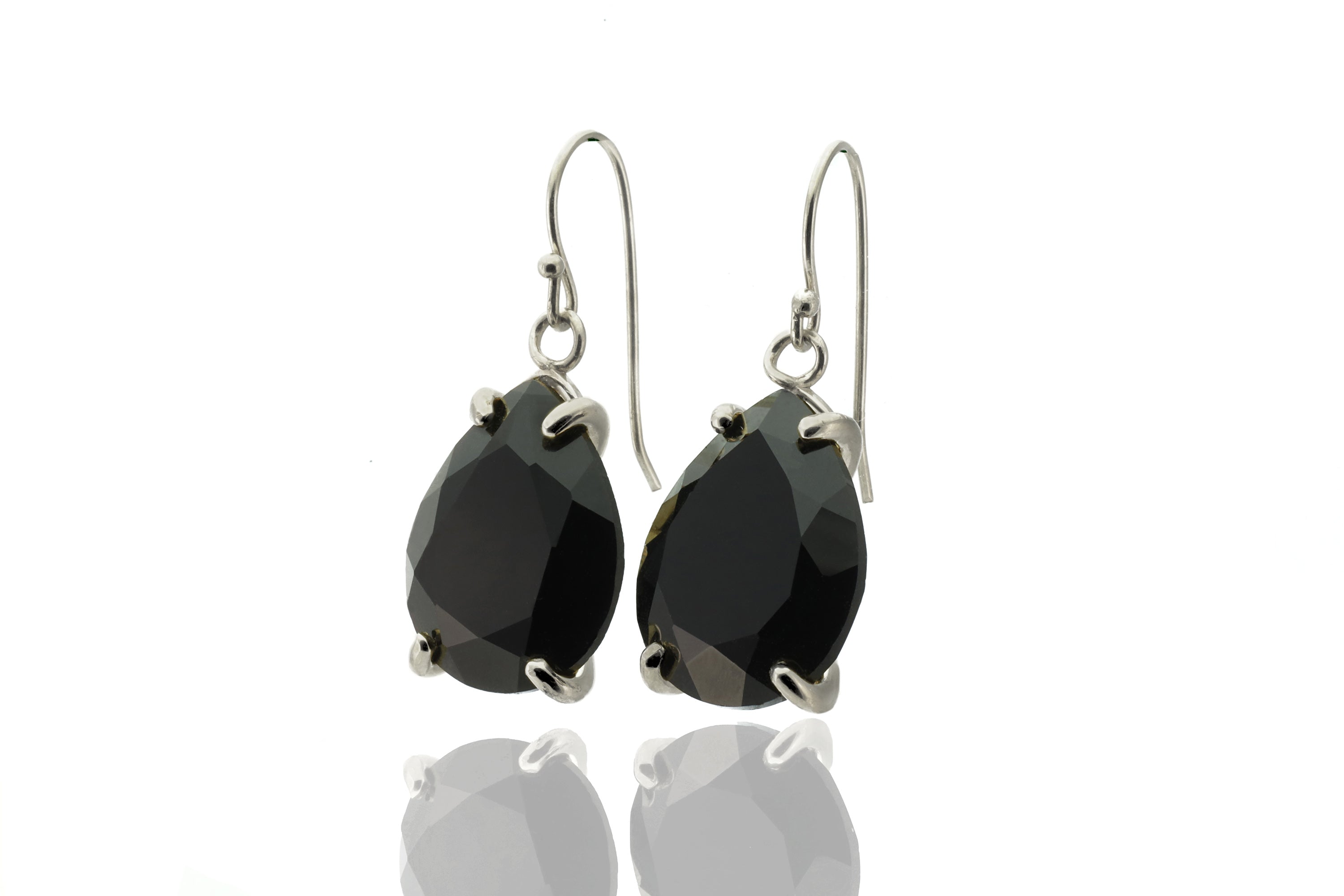 Pear Cut Black Onyx Large Statement Gold Dangle Teardrop Earrings Earrings Anemone Jewelry