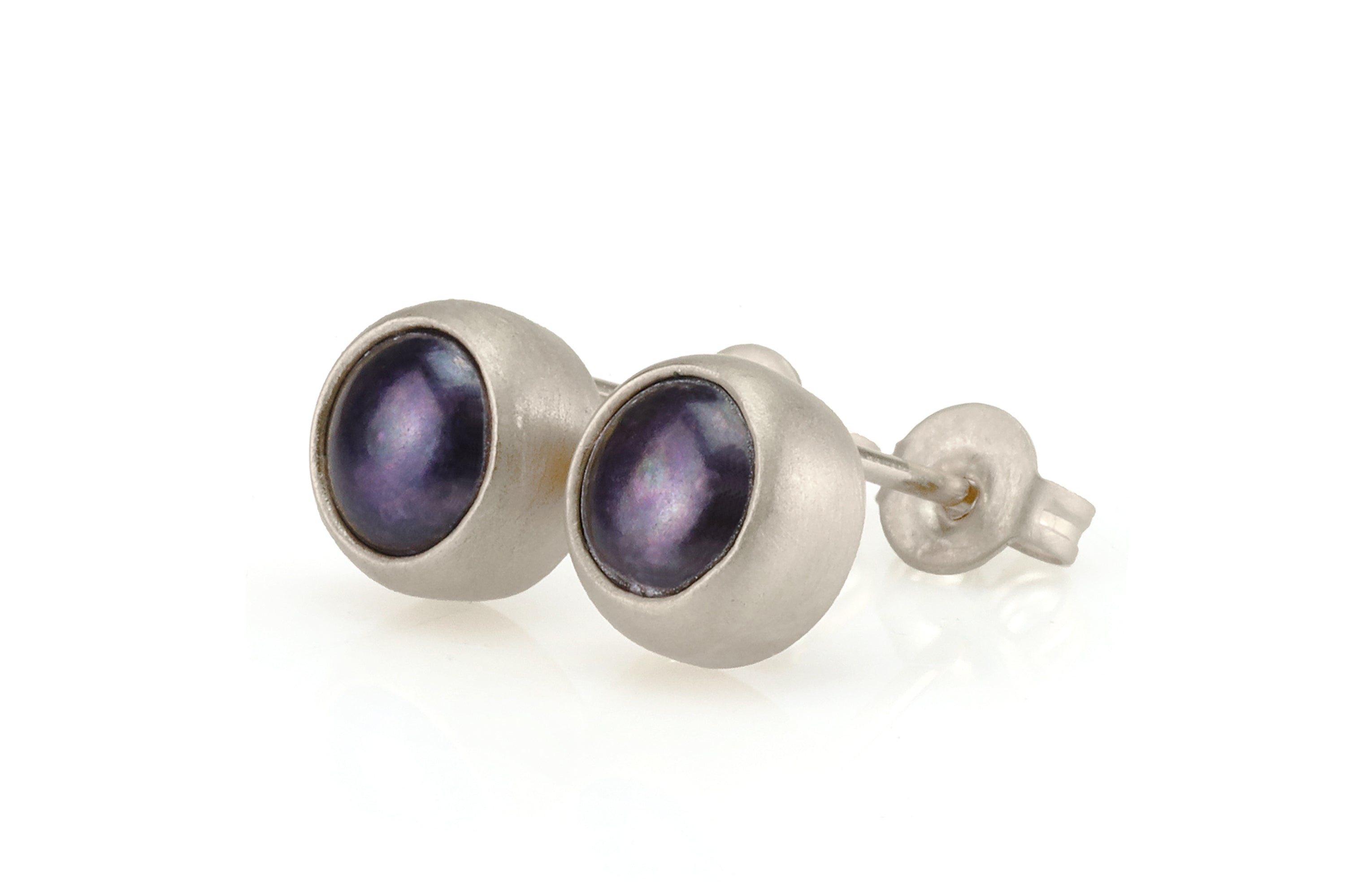Gold Round Black Pearl Stud Bezel Earrings Earrings Anemone Limited