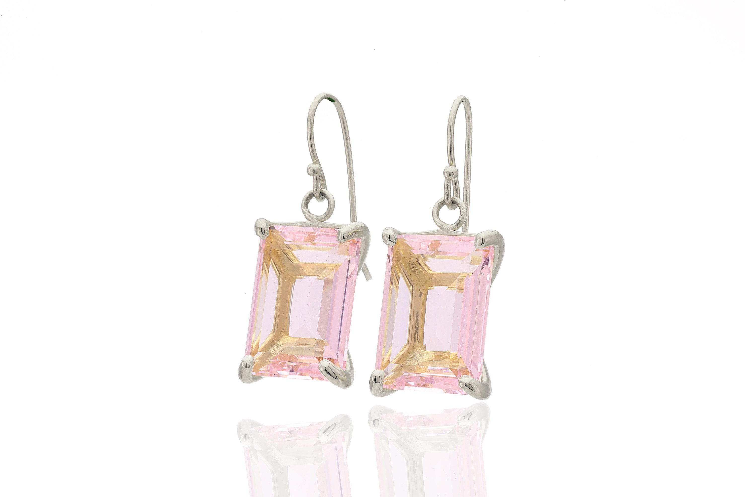 Rectangle Rose Quartz Dangle Gold Earrings Earrings Anemone Jewelry