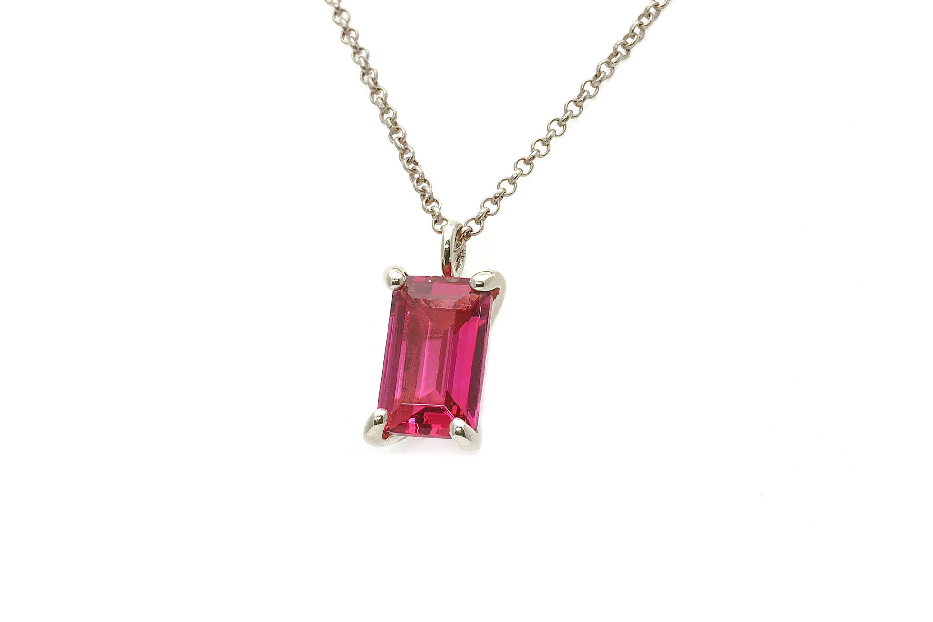 Pink Tourmaline Rectangle Pendant Gold Necklace necklaces Anemone Unique