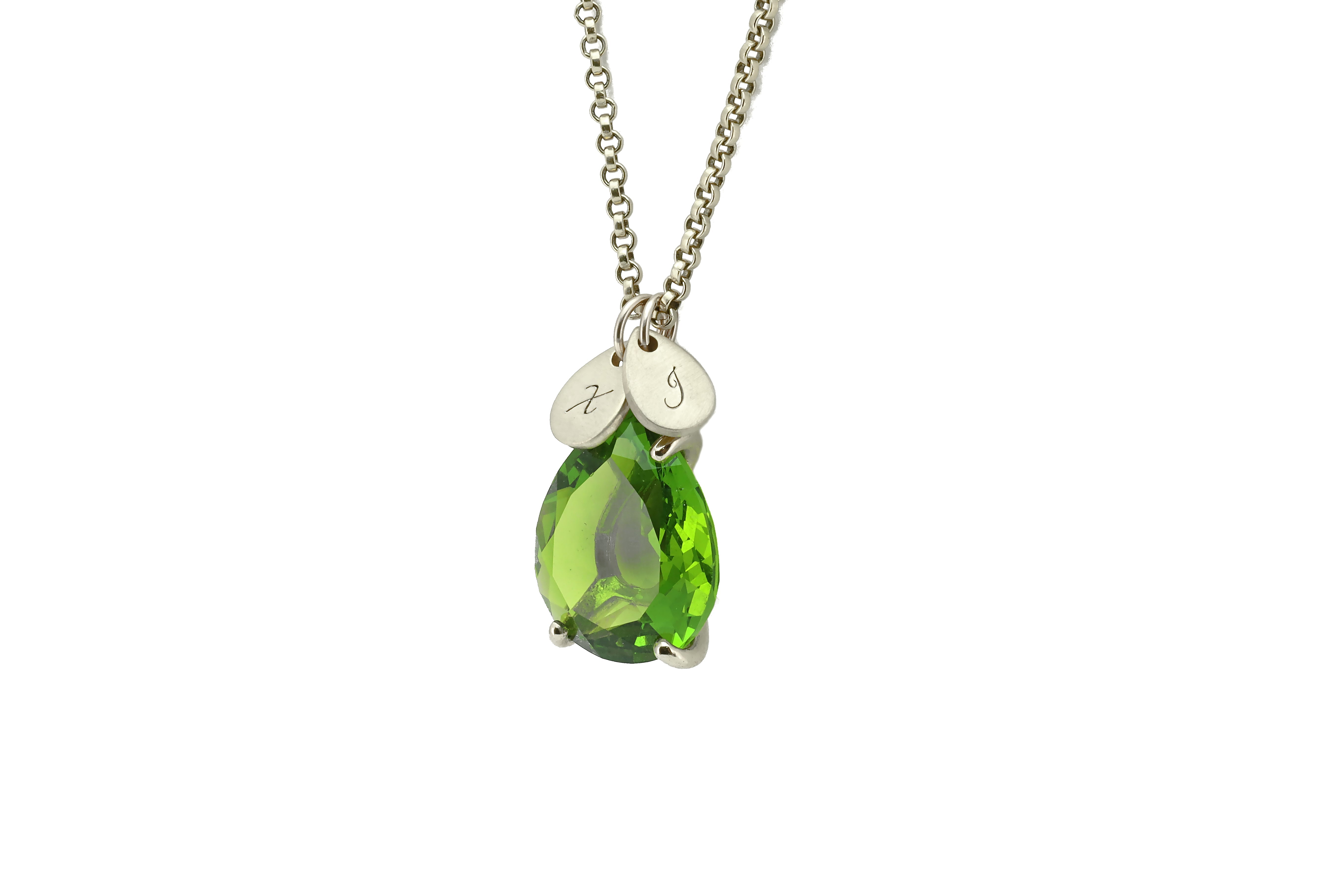 Customized 14k Gold Pear Peridot and Coin Pendant Necklace necklaces Anemone Jewelry
