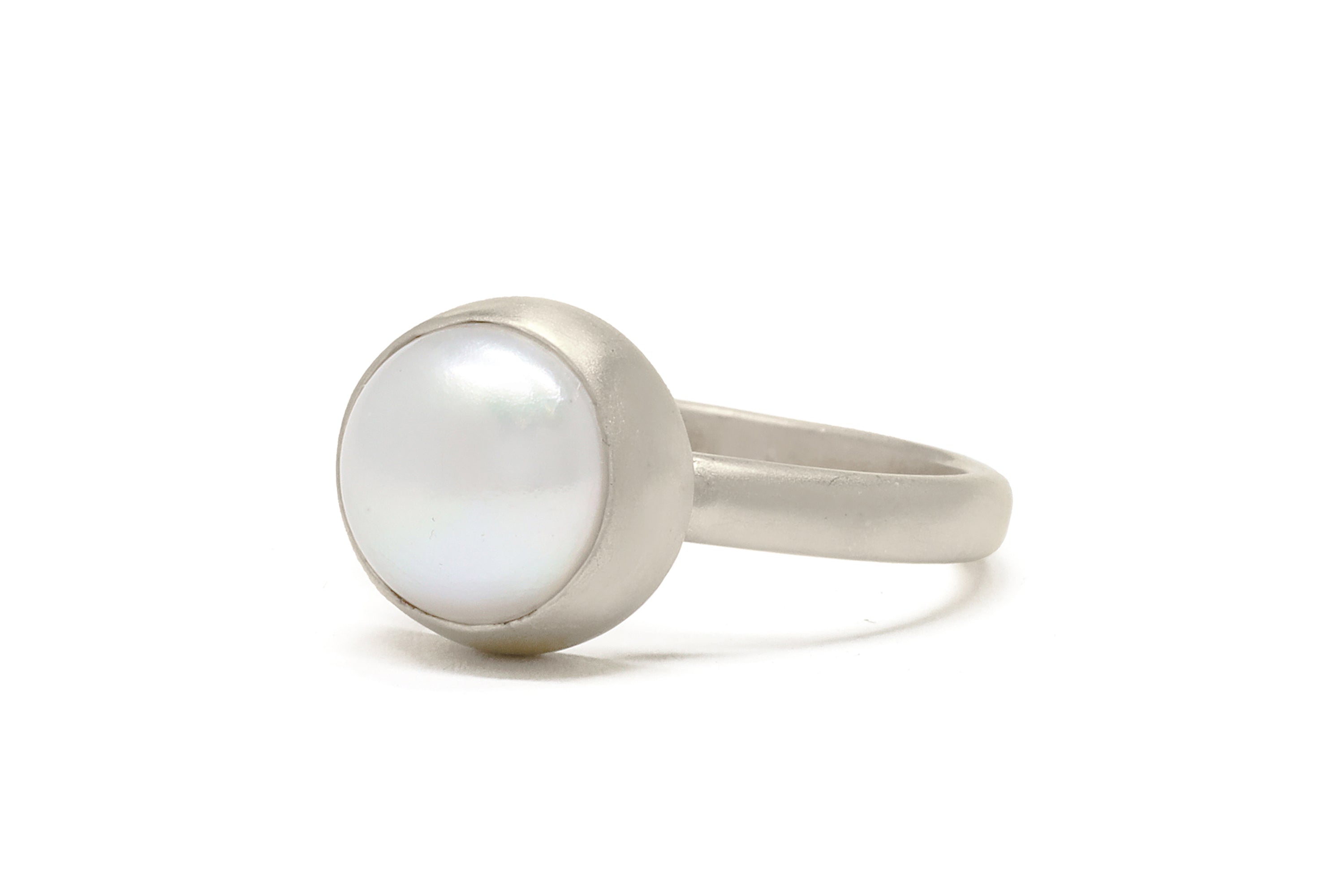 Rose Gold Bezel Set White Freshwater Pearl Ring Rings Anemone Limited